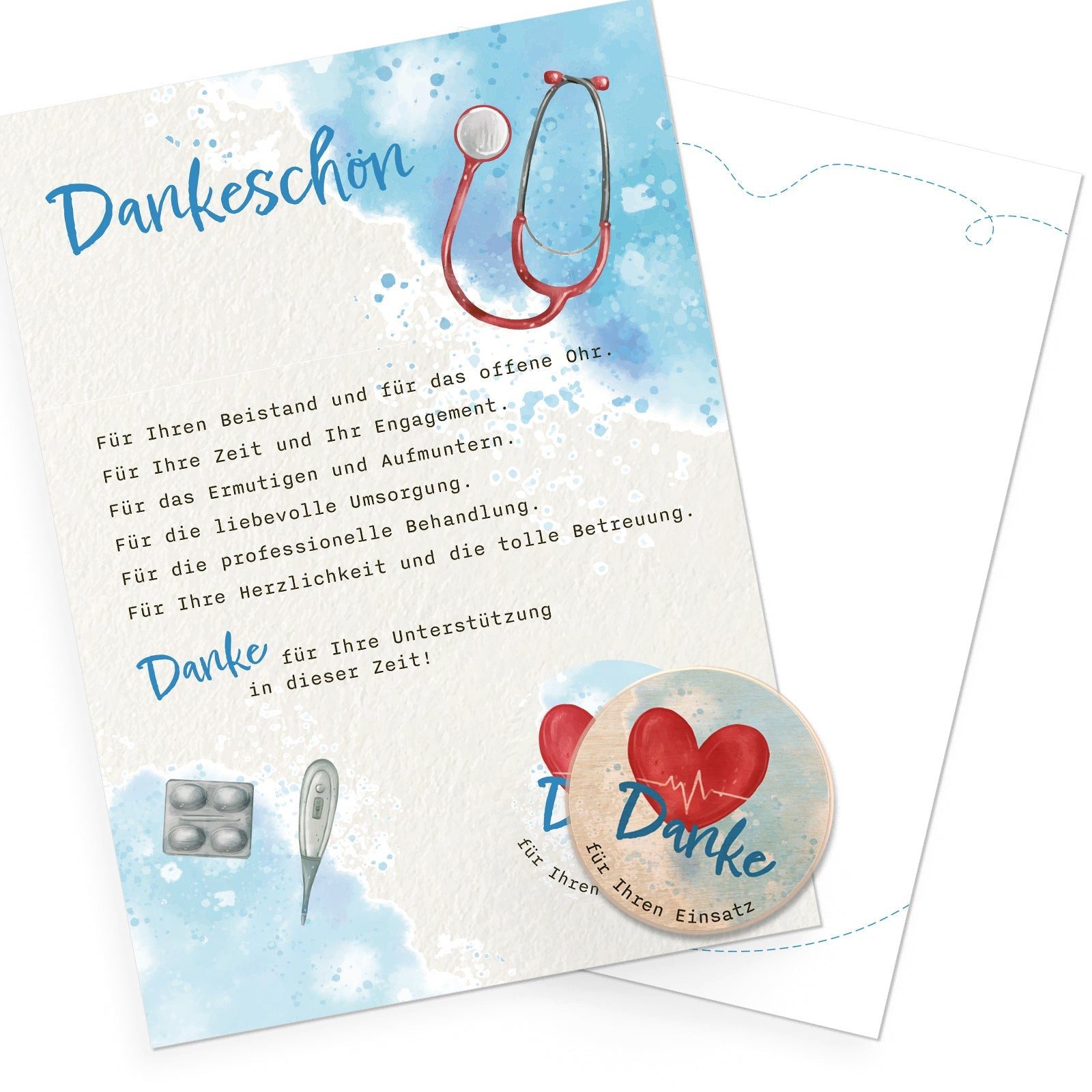 Logbuch-Verlag Klappkarte Dankeschön Karte für Pflegepersonal mit Danke Glückstaler aus Holz