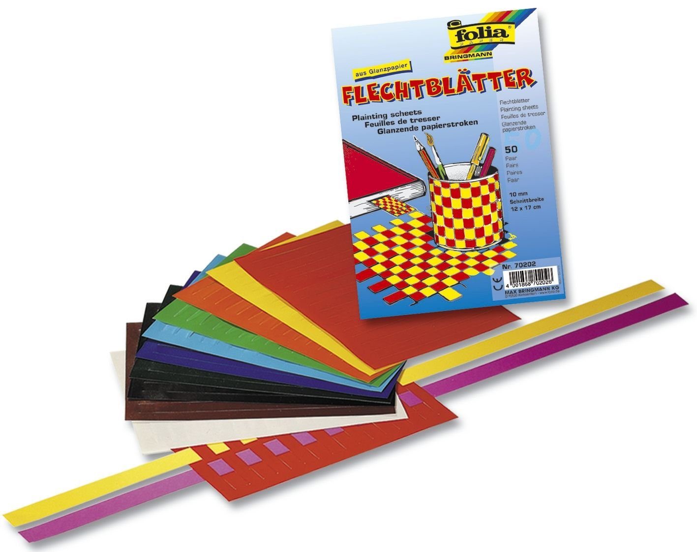 Folia Motivpapier Folia 760 Flechtblätter - ungummiert, 12x17cm, 10 Farben sortiert