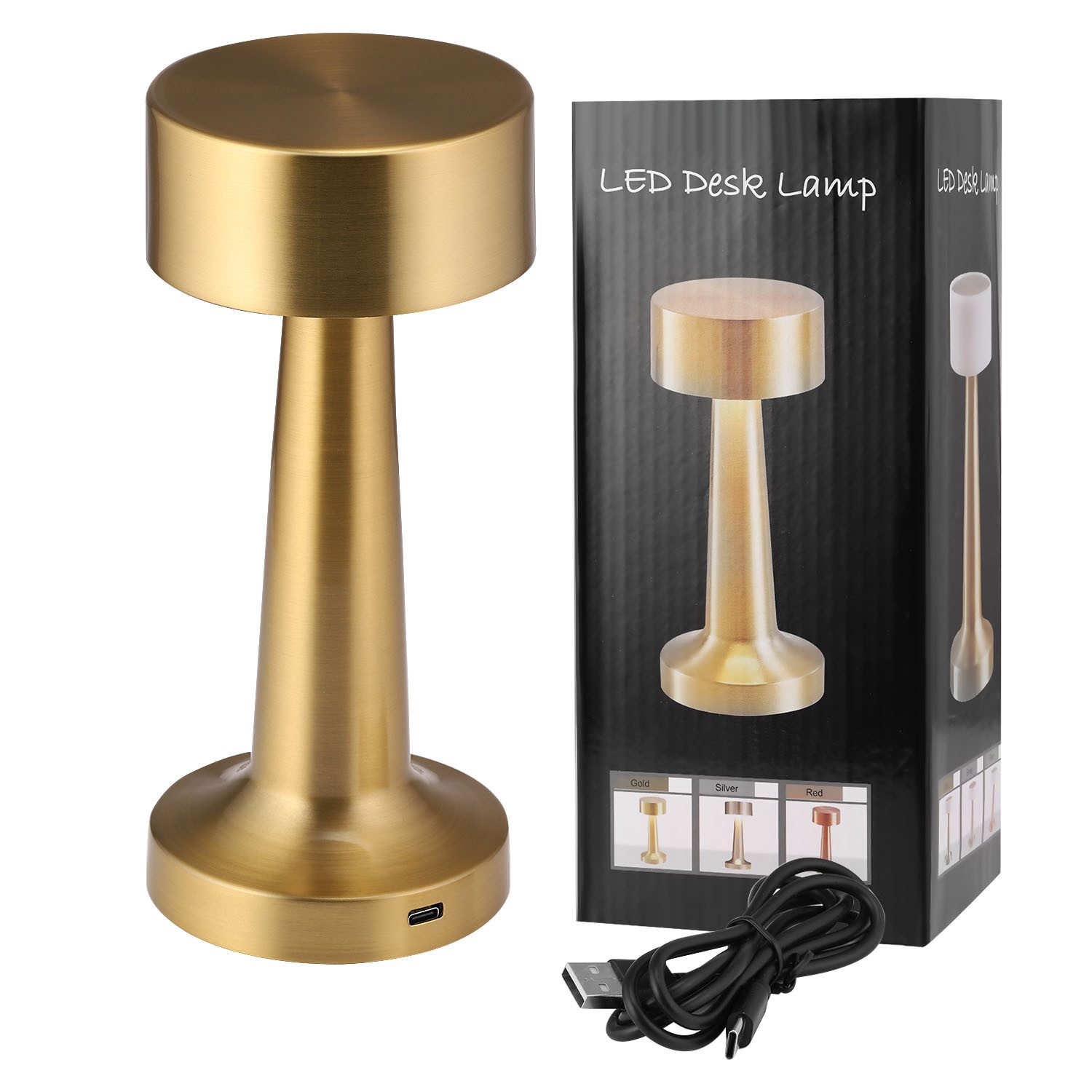 LED Tischleuchte Touch Dimmbar Tischlampe, Kabellos LED Tischlampe Metall Nachtlicht