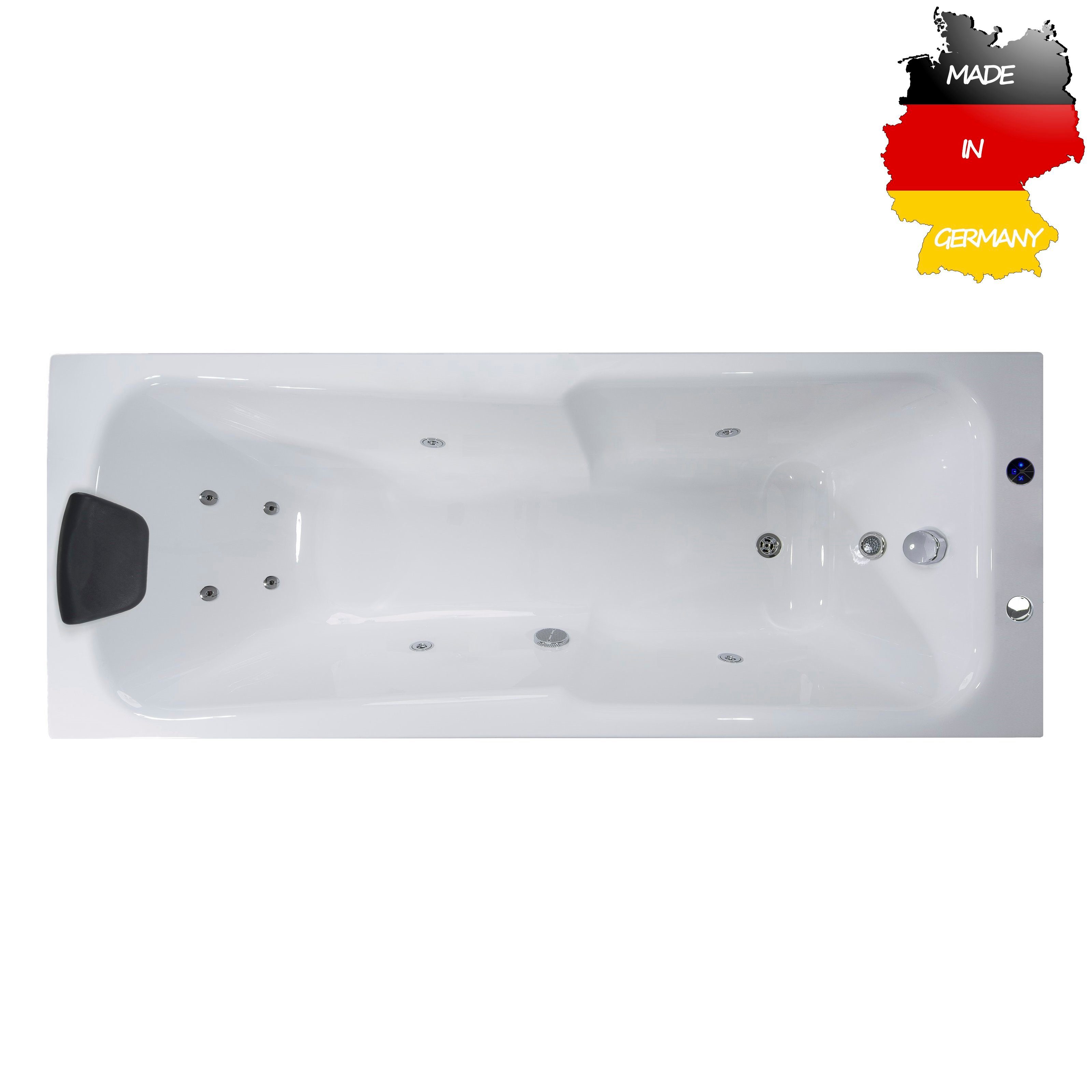 Basera® Whirlpool-Badewanne BASIC Indoor Whirlpool Badewanne Bali 180 x 75 cm, (Komplett-Set), mit 8 Massagedüsen, LED