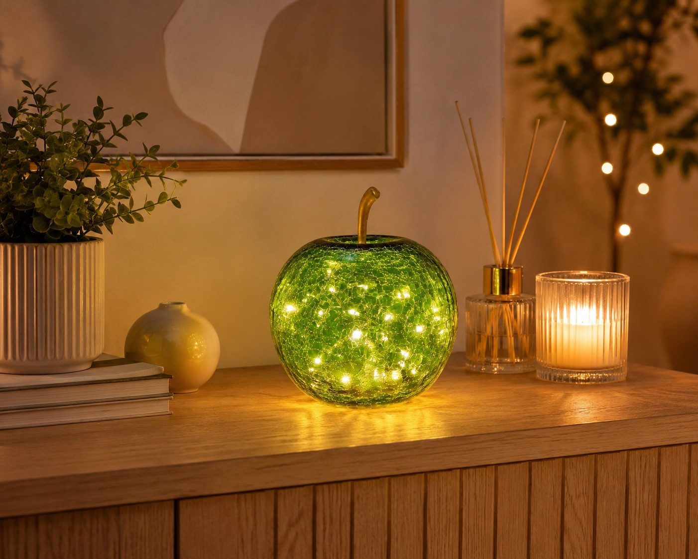 Wurm LED-Dekofigur Otto Deko Apfel LED beleuchtet 20 LEDs grün