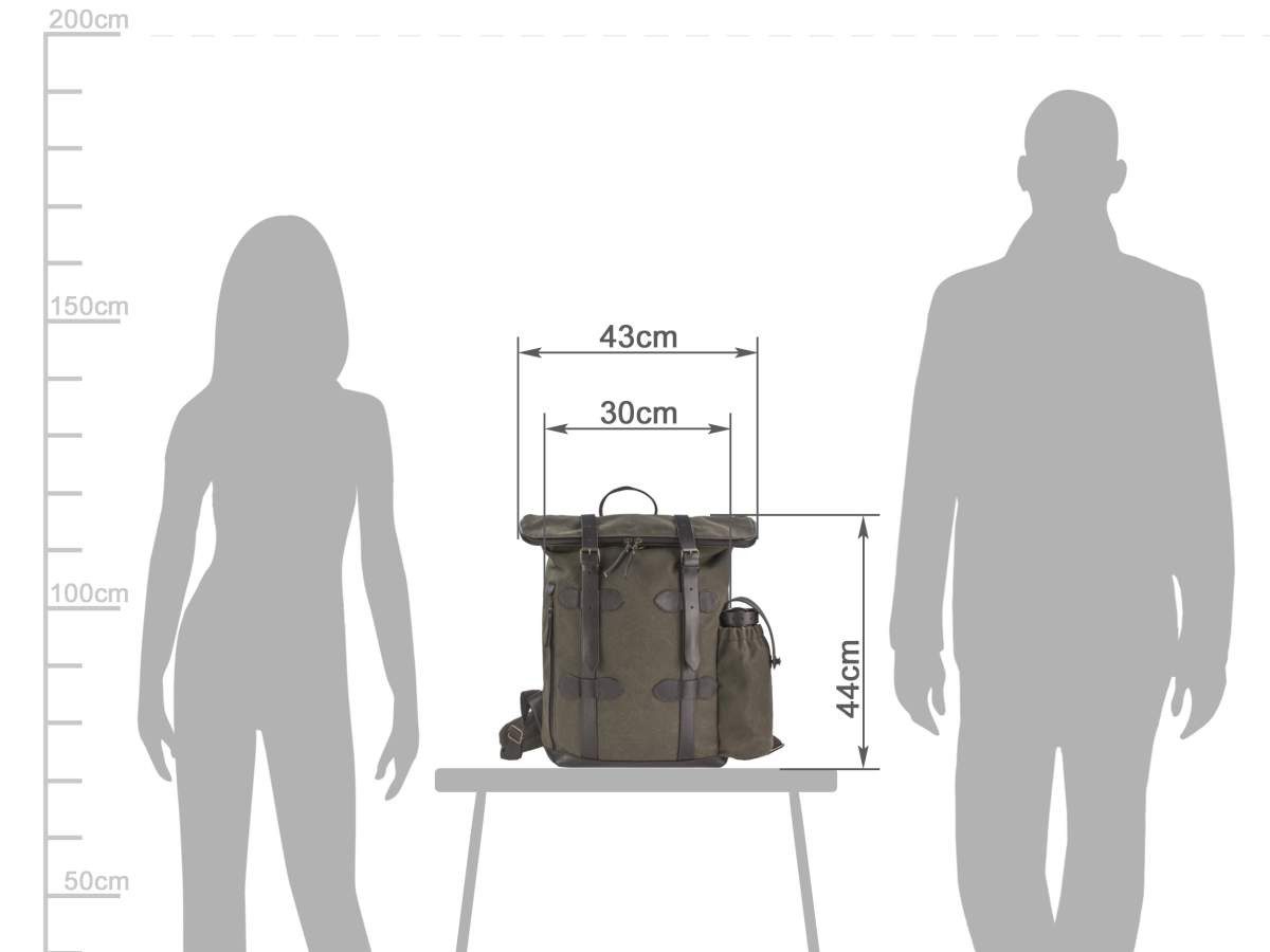 Ruitertassen Tagesrucksack Overland, Rolltop Rucksack, Canvas, Leder olivgrün, wasserdichte Reißverschlüsse