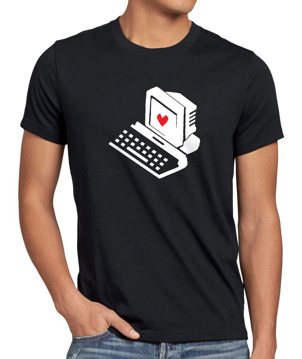 style3 Herz Herren Print-Shirt Mac Nerd theory PC Love Bang Retro tbbt schwarz Sheldon Big Computer T-Shirt