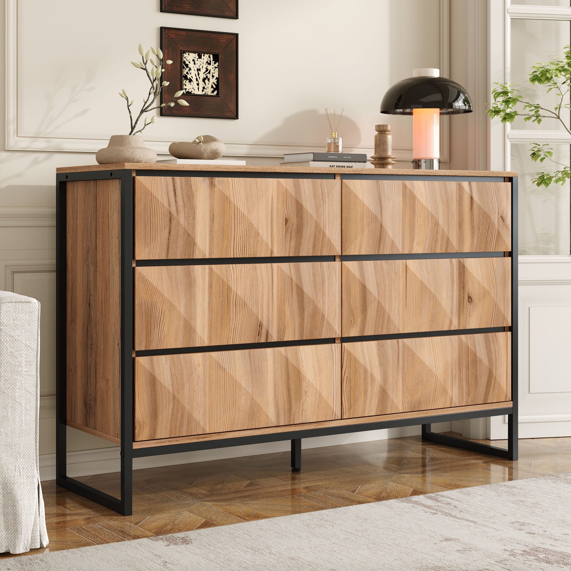 Merax Sideboard mit 6 Schubladen und Metallbeinen (Anrichte Kommode Buffets günstig online kaufen