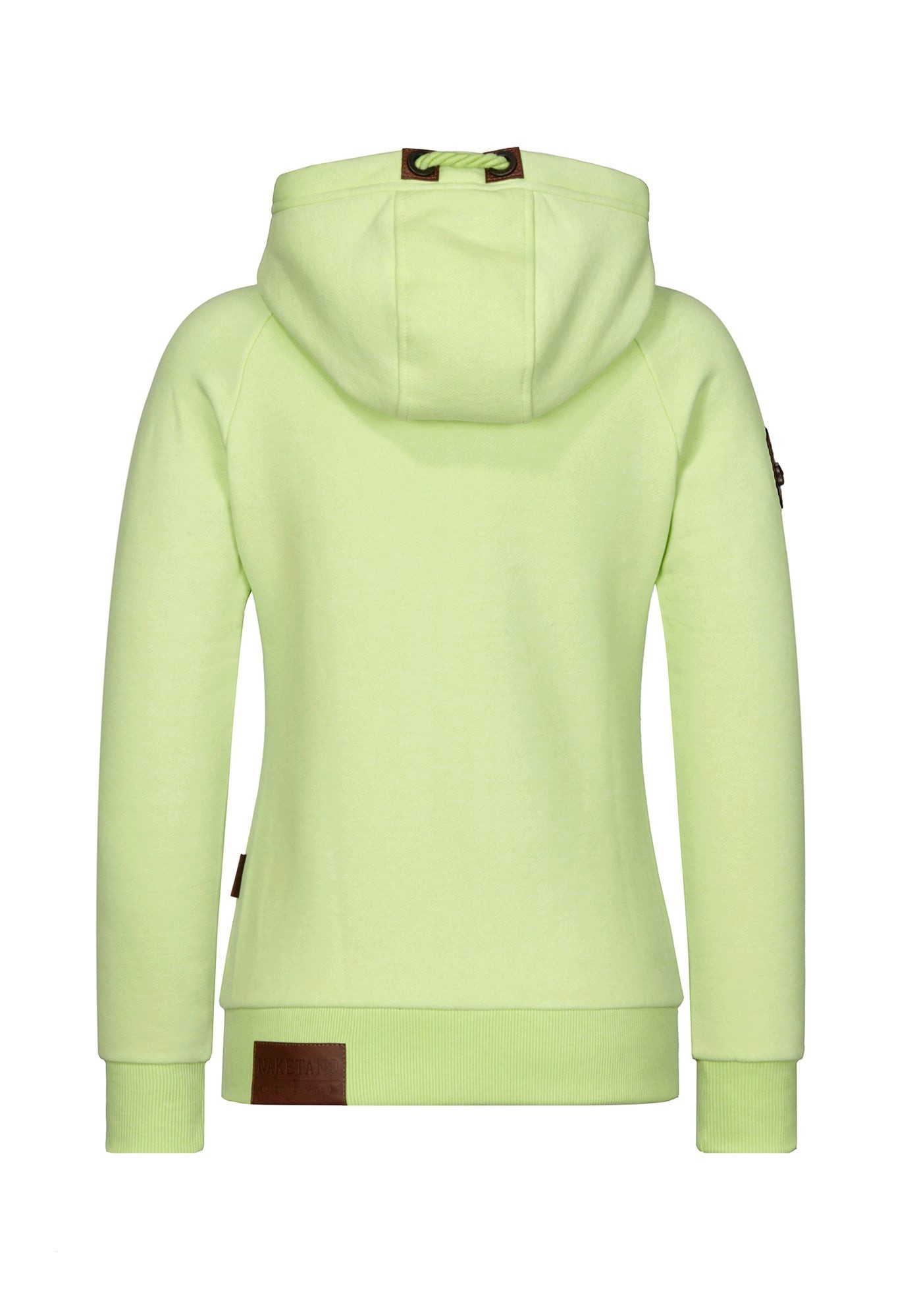 naketano Sweatjacke Damen mit Kapuze, Kängurutasche, tailliert, melierte Sweatware, Raglan Kordelzug, Rippbündchen, Kunstleder-Logo, casual, Streetwear, Langarm