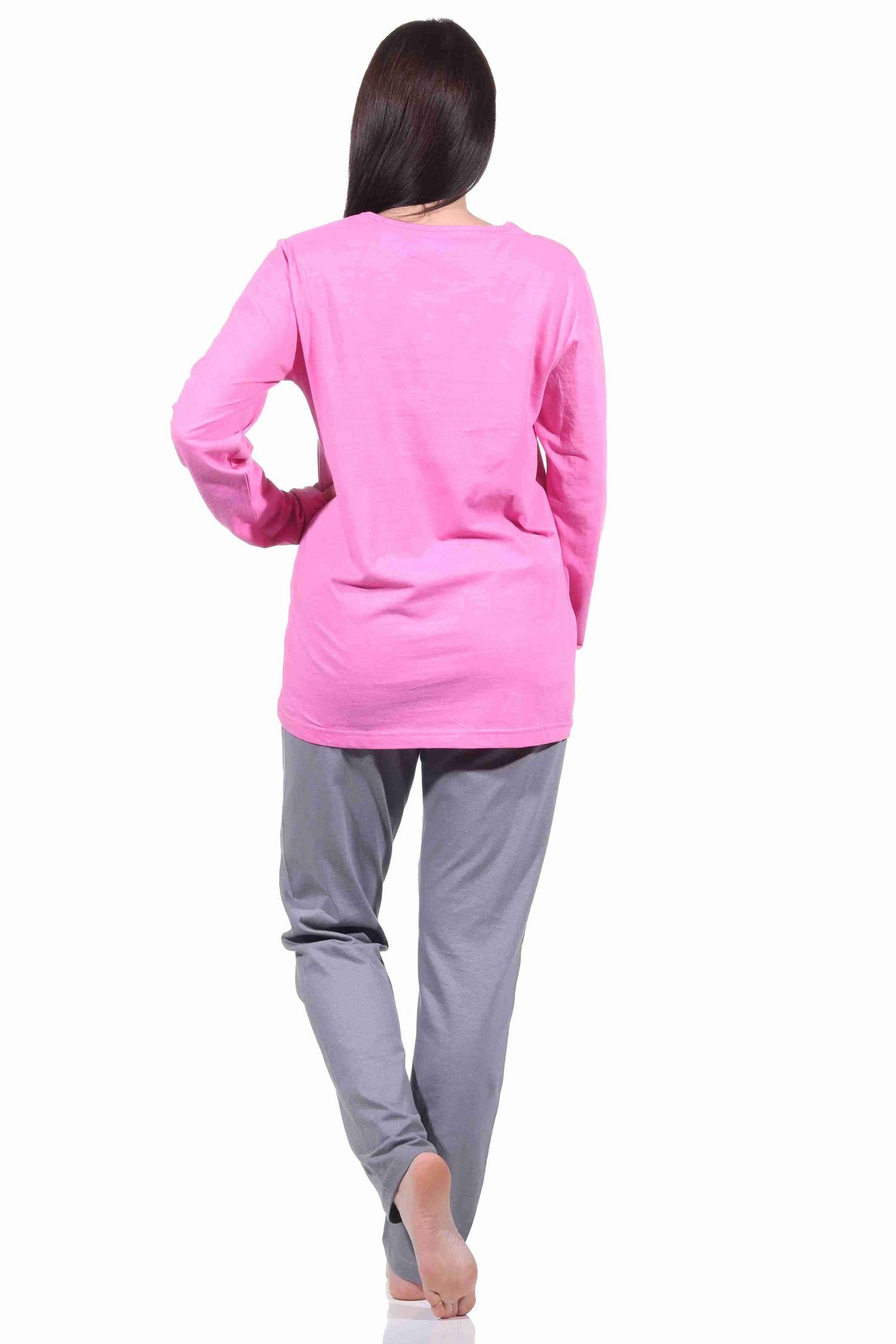 Pyjama 10 by mit 902 Damen RELAX 212 rose lang Normann Frontprint Schlafanzug -