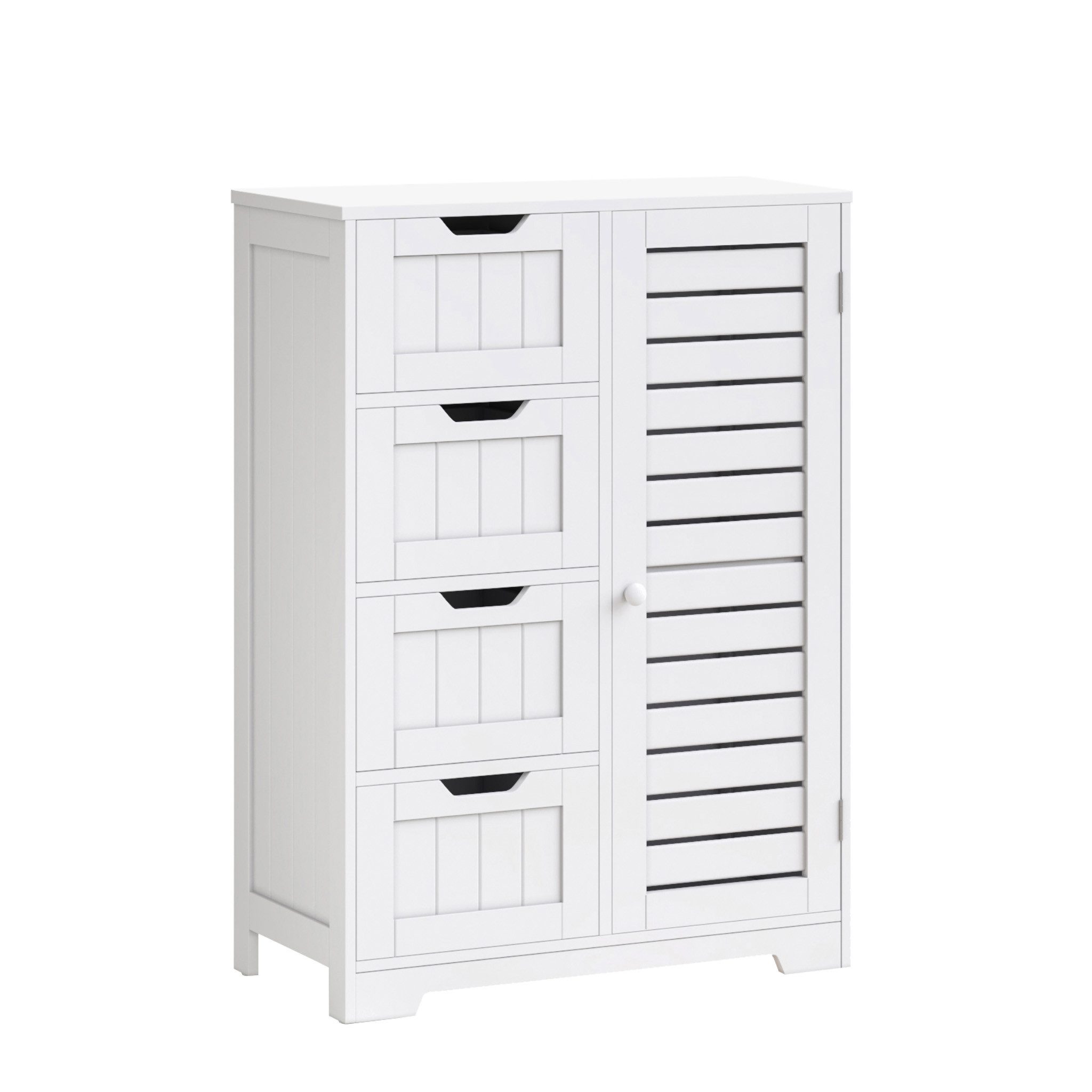 Mondeer Badkommode Badezimmerschrank (Moderne Shutter Design), mit 4 Schubladen 1 Tür,56 x 30 x 82,5cm, Weiß