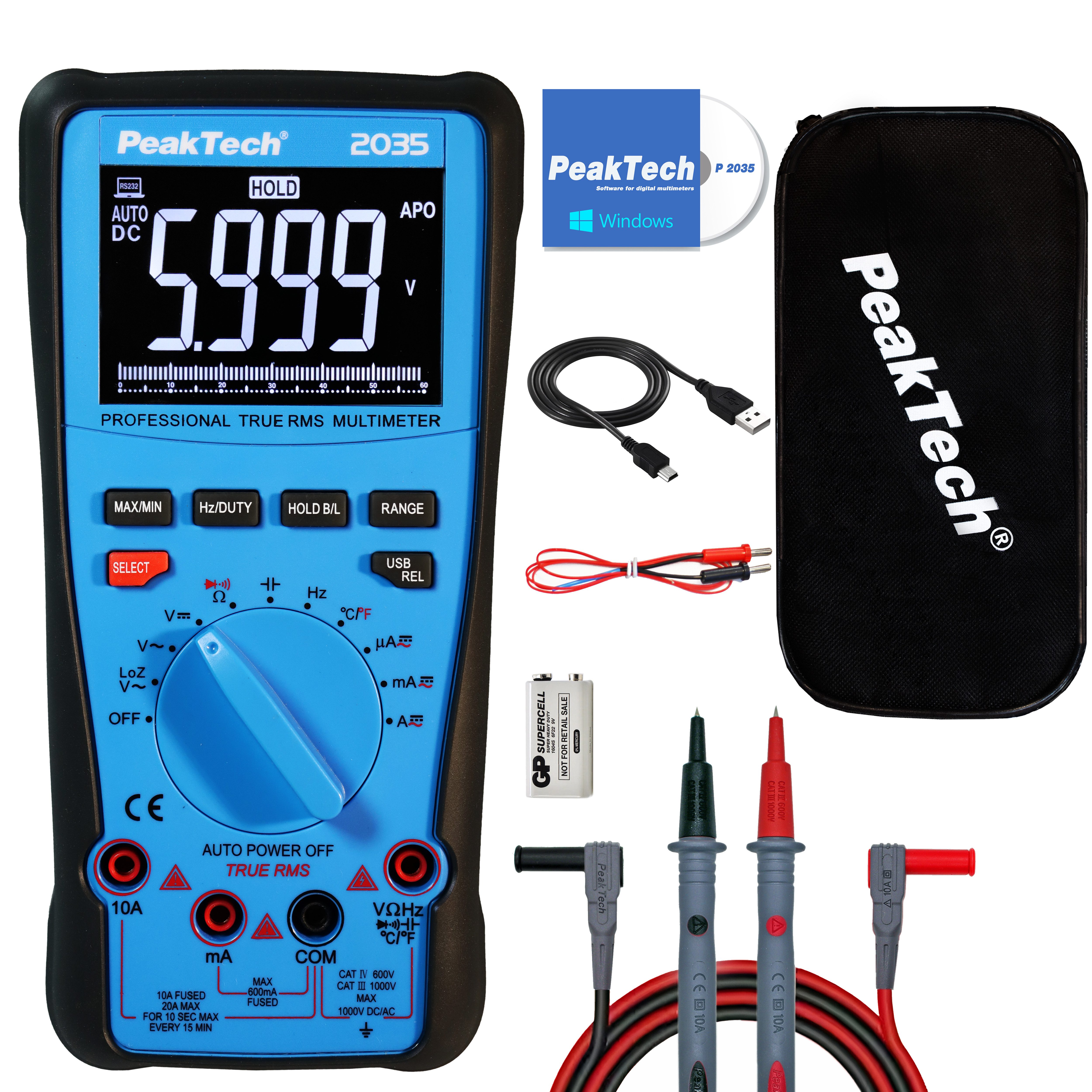 PeakTech Multimeter True RMS 1000 V Digitalmultimeter 6.000 Counts, USB