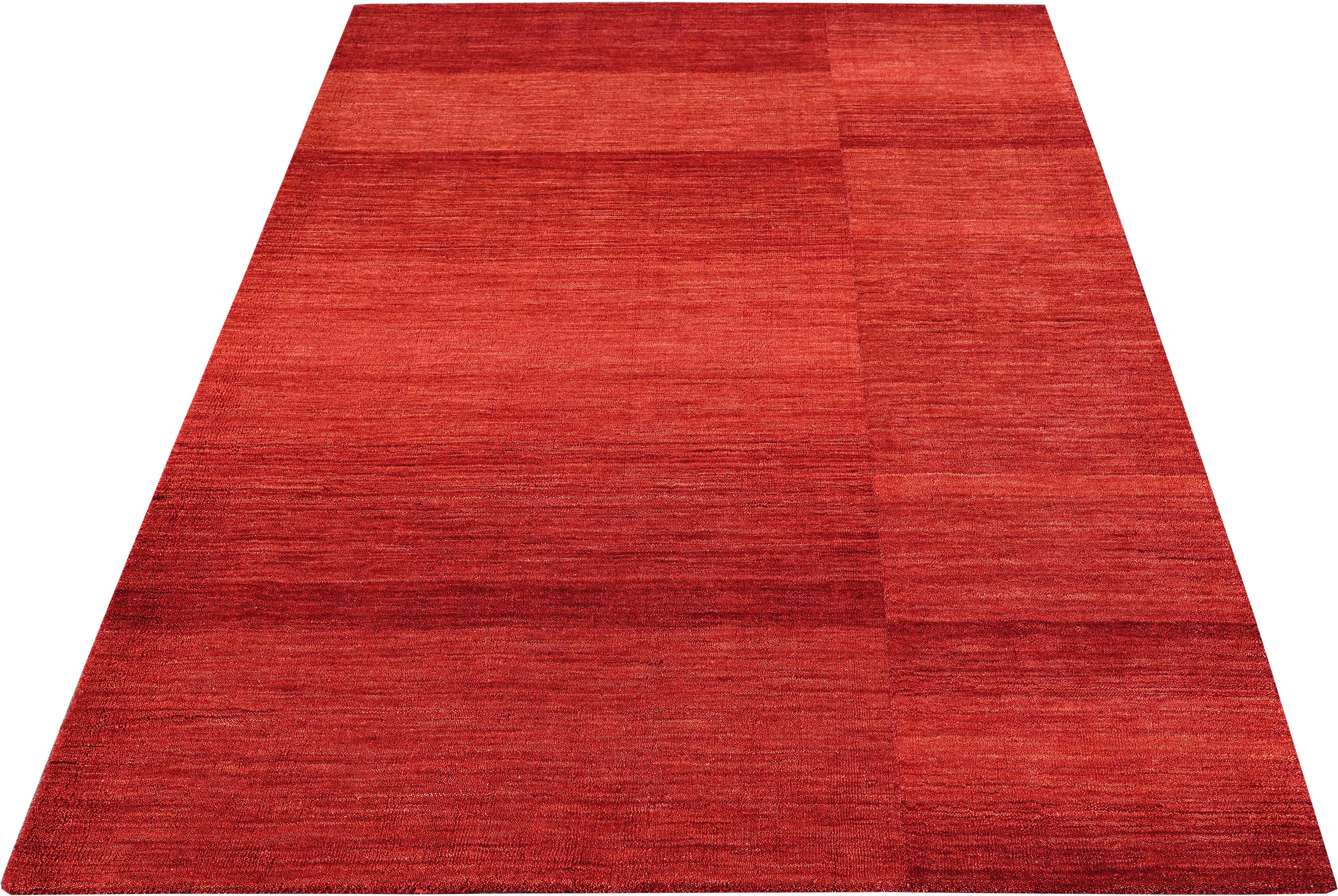 Wollteppich Jorun, Theko Exklusiv, rechteckig, Höhe: 14 mm, Handweb Teppich, reine Wolle, handgewebt, Wohnzimmer, Schlafzimmer rot