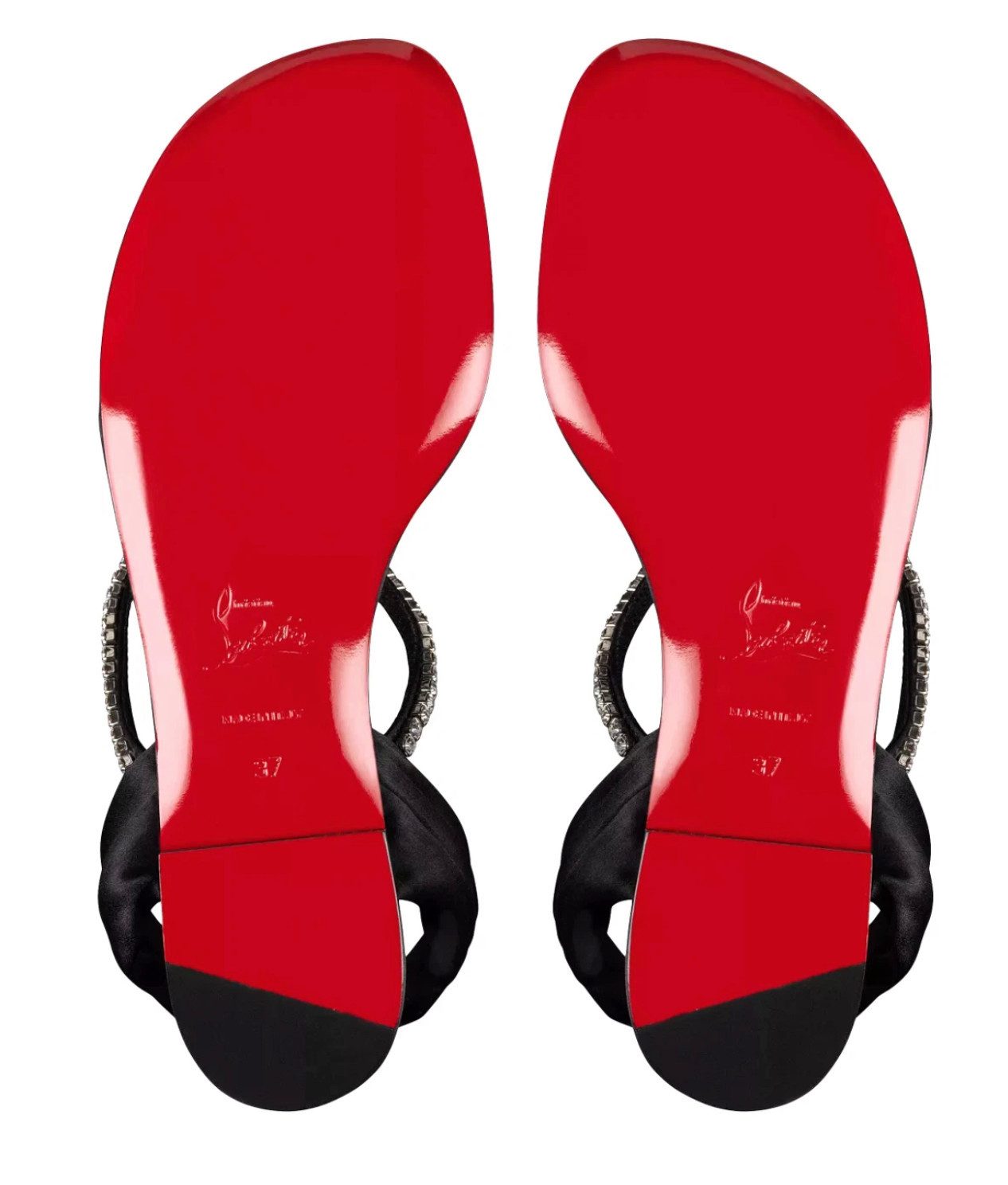 CHRISTIAN LOUBOUTIN Just Queenie Sandalen Satin Kristalle Ankle Tie Schuhe Riemchensandale Funkelnde Kristallverzierungen Luxuriöses Satin-Obermaterial