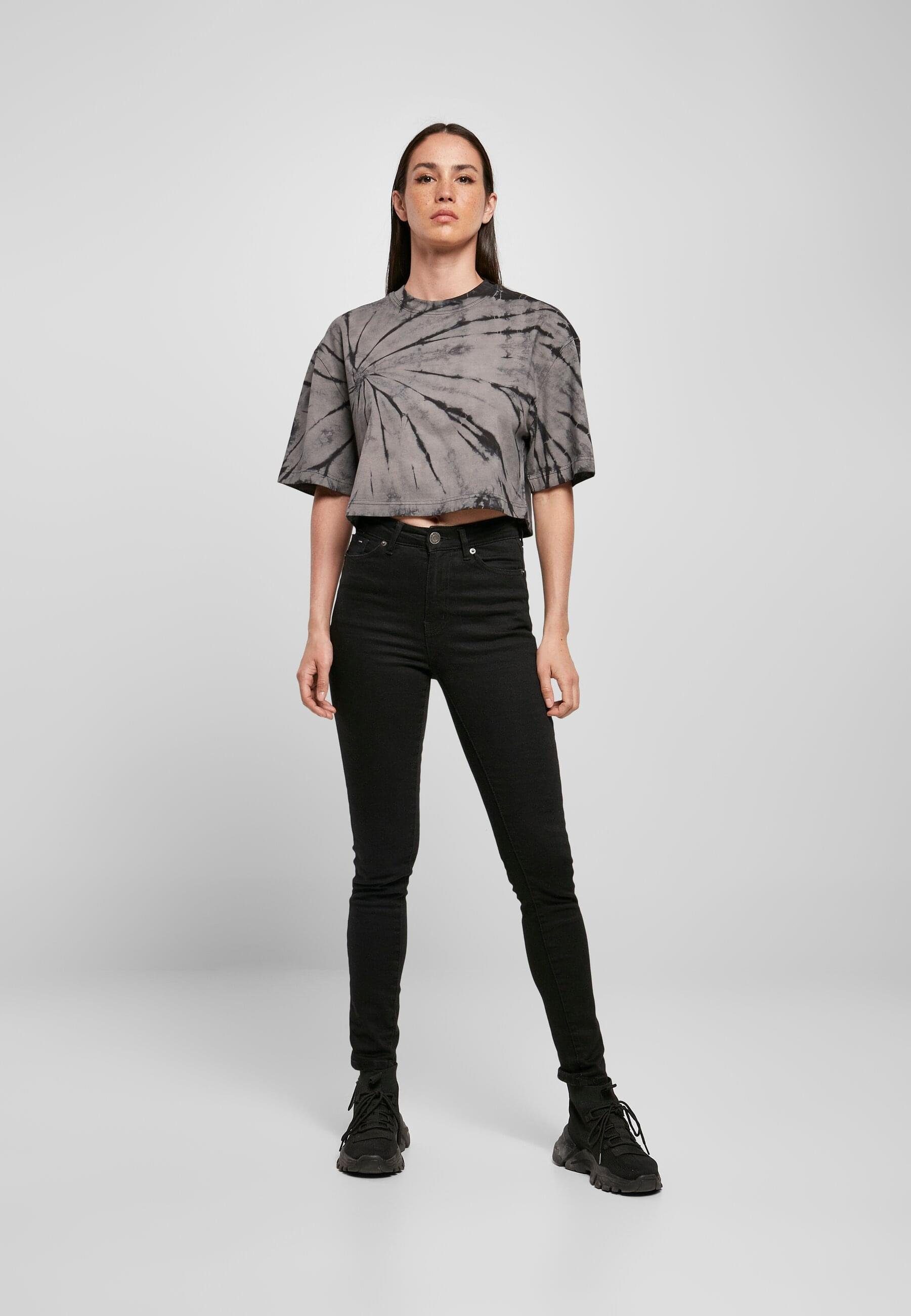 CLASSICS Tee Dye Oversized Damen Kurzarmshirt black/asphalt Tie URBAN Cropped Ladies (1-tlg)