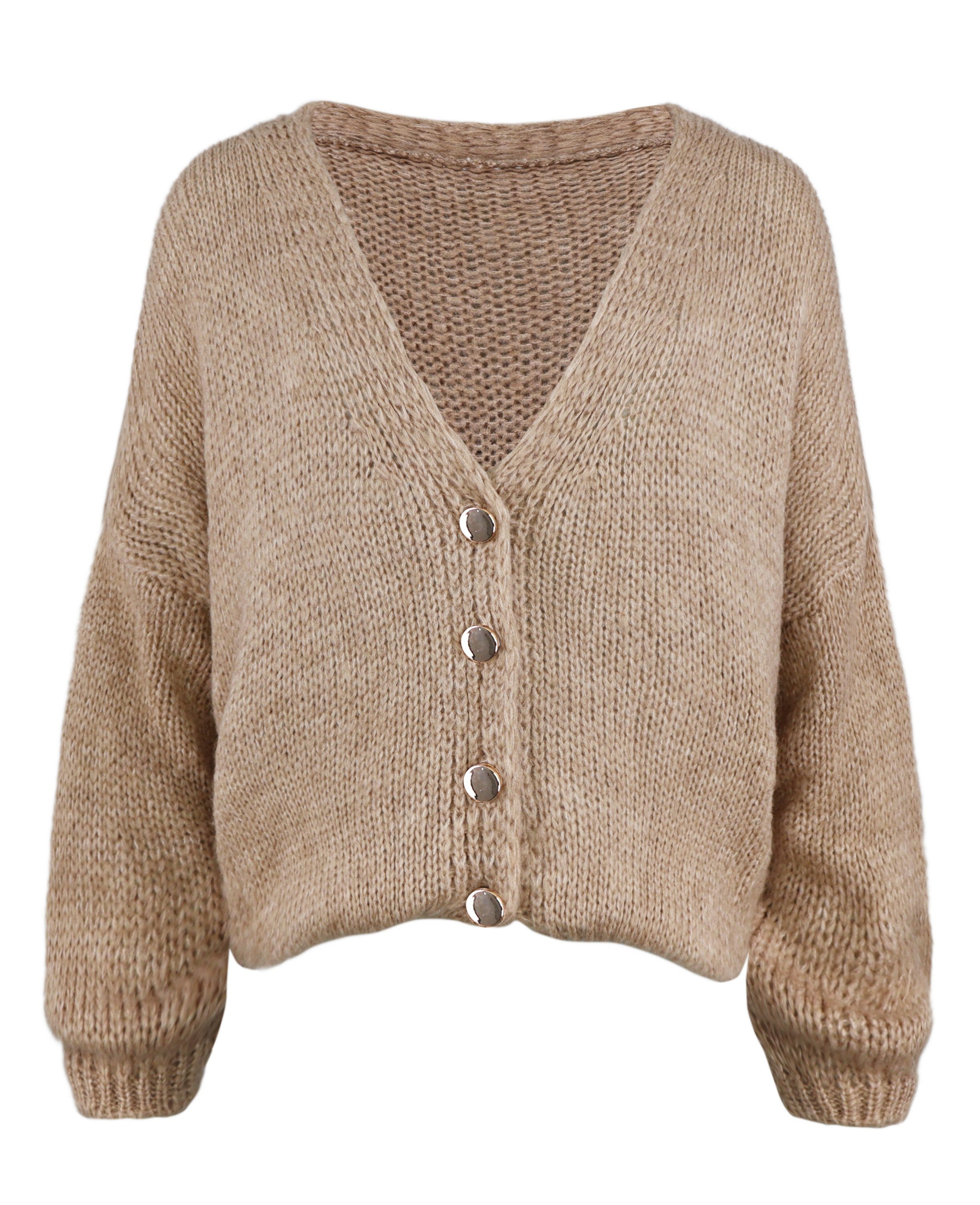 dy_mode Strickjacke Strick Cardigan Damen im Grobstrick V-Ausschnitt Übergangsjacke Grobstrick, in Unifarbe, V-Ausschnitt