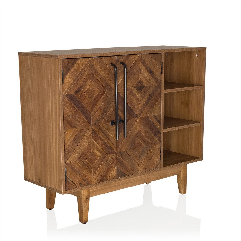 hjh LIVING Kommode SANTJAGO WOOD L Sideboard H/B/T:, Sideboard mit Doppeltüre aus massivem Tannenholz in Fischgrät-Optik