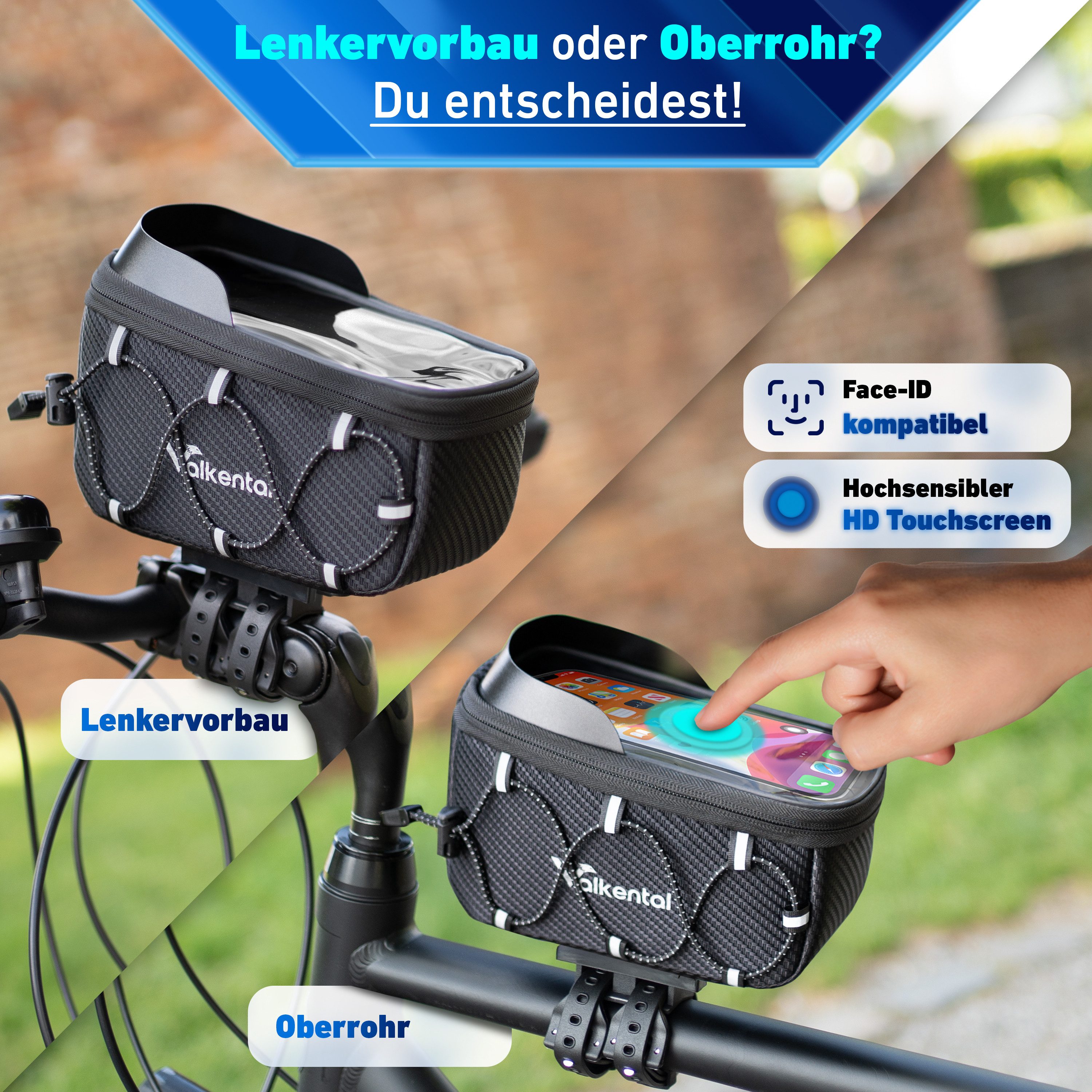 Valkental Rahmentasche Fahrradtasche für Oberrohr, mit Schnellspanner, wasserfest 1,8 L