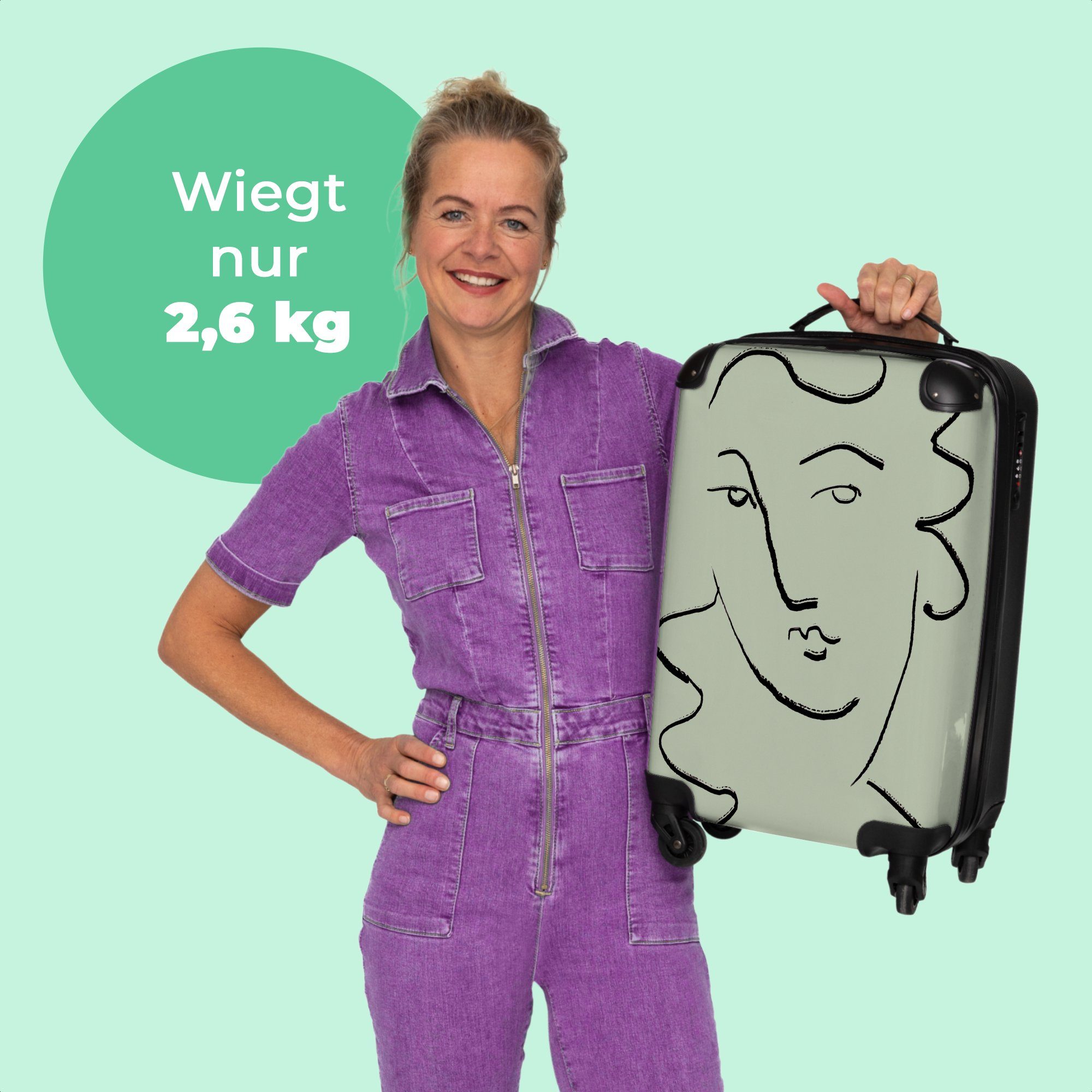 - Kleine Abstrakt, Gesicht Rollen, 55x35x20cm - - Reisekoffer 4 Grün Rollen Handgepäckkoffer 4 Skizze Handgepäck - NoBoringSuitcases.com© Trolley Cabin Rollkoffer mit