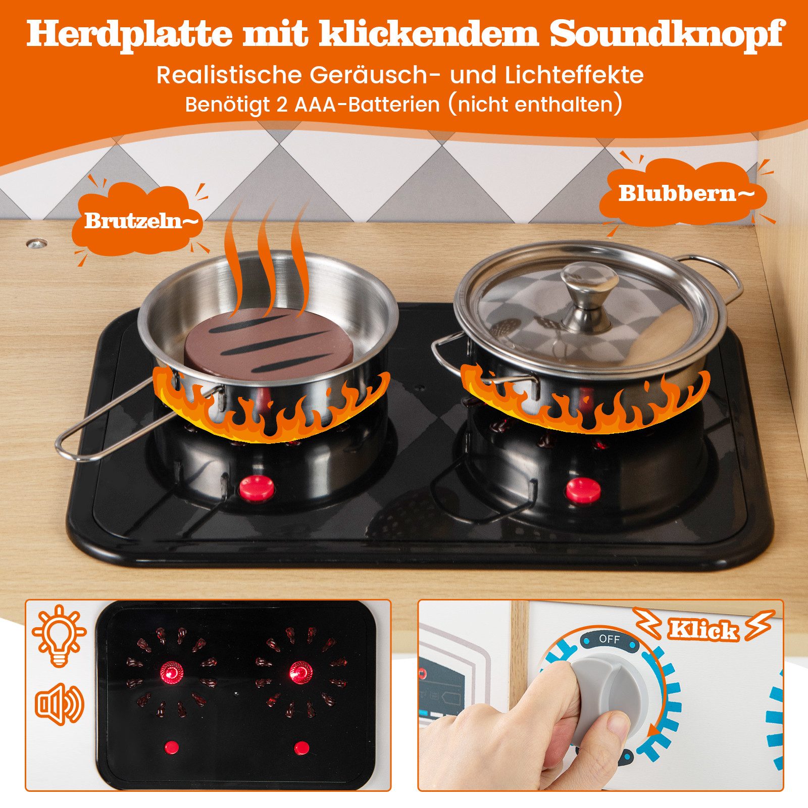 COSTWAY Spielküche Holz, Kinderküche, 91 x 30 x 102 cm
