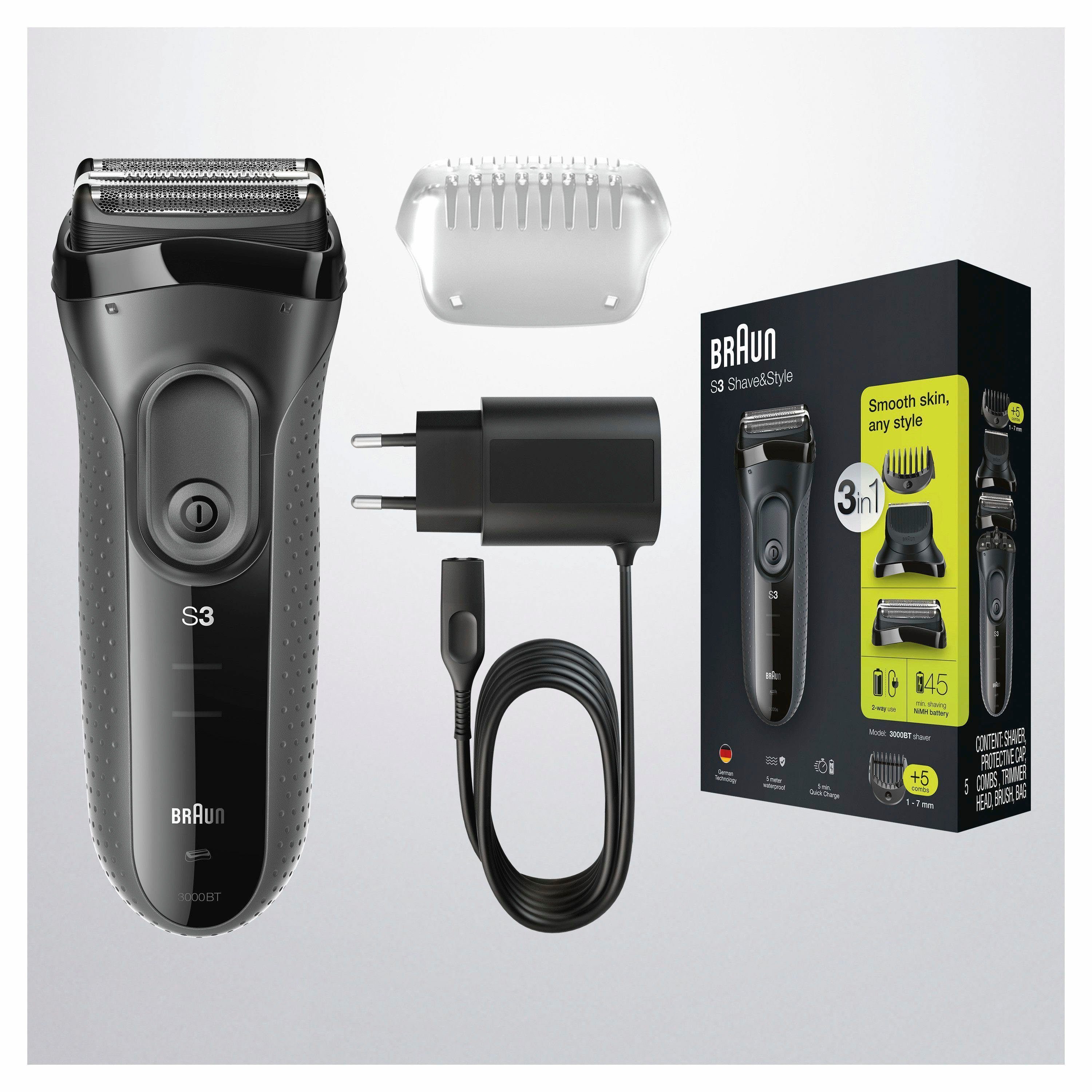 3 Shave&Style Braun Elektrorasierer 3000BT, Wet&Dry Series