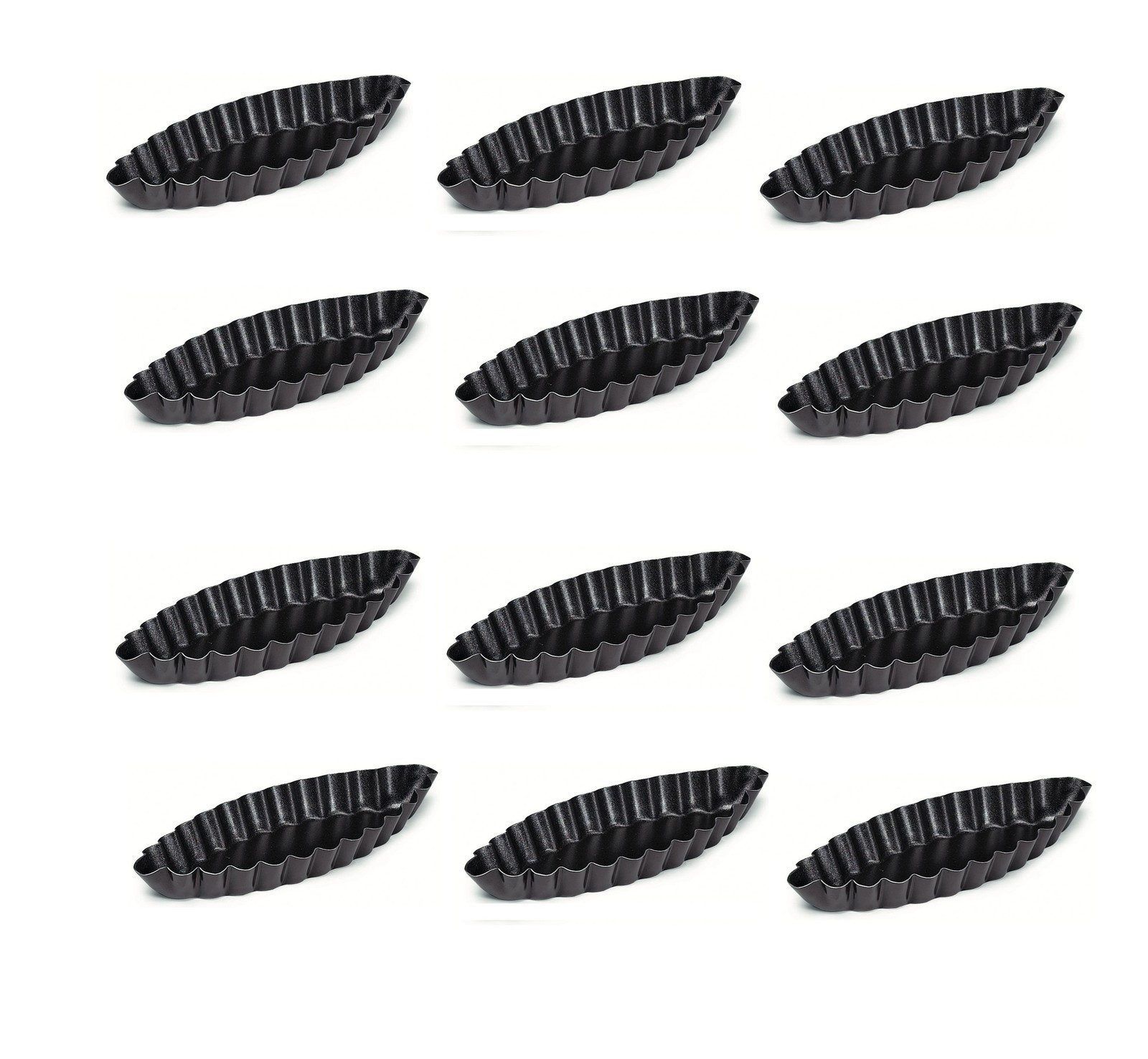 Schneider GmbH Backform 12 x Schiffchen oval gewellt für Desserts-Tartes-Mürbeteig-Petit Fours