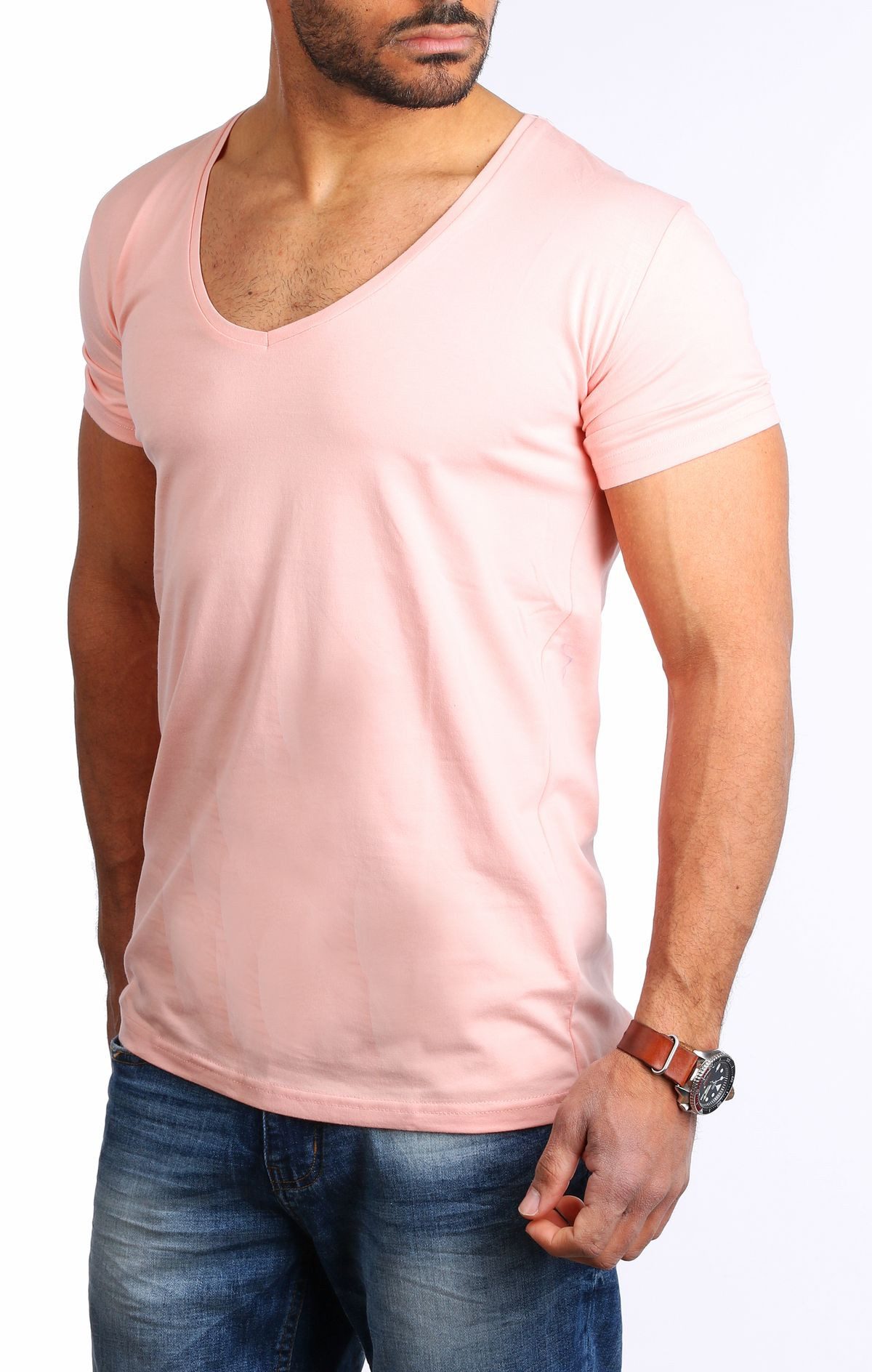 Young & Rich T-Shirt Herren Uni Basic extra tiefer Ausschnitt Unterziehshir günstig online kaufen