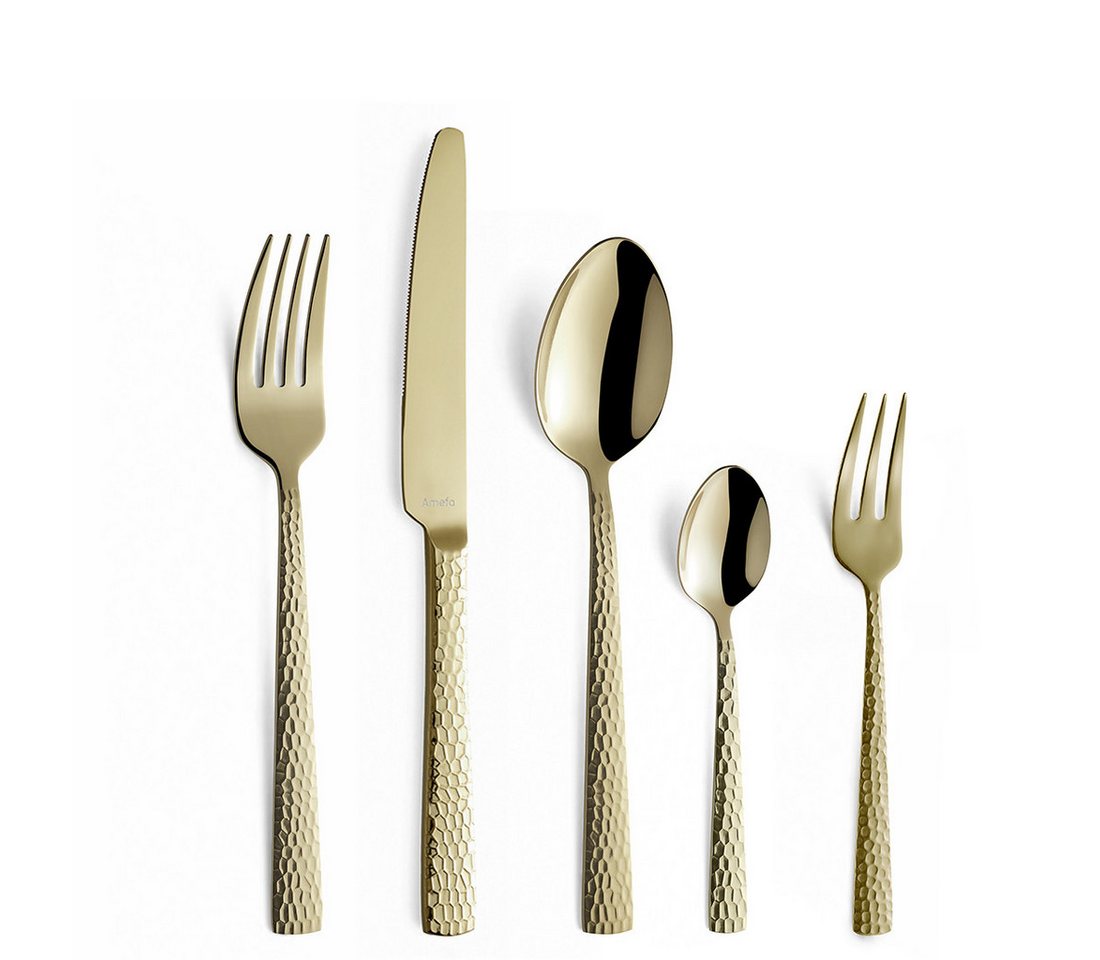 Amefa Besteck-Set FELICITY (30-tlg), 6 Personen, Edelstahl Rostfrei 18/0, Handreinigung empfohlen, champagnerfarbender PVD Veredelung, gehämmert