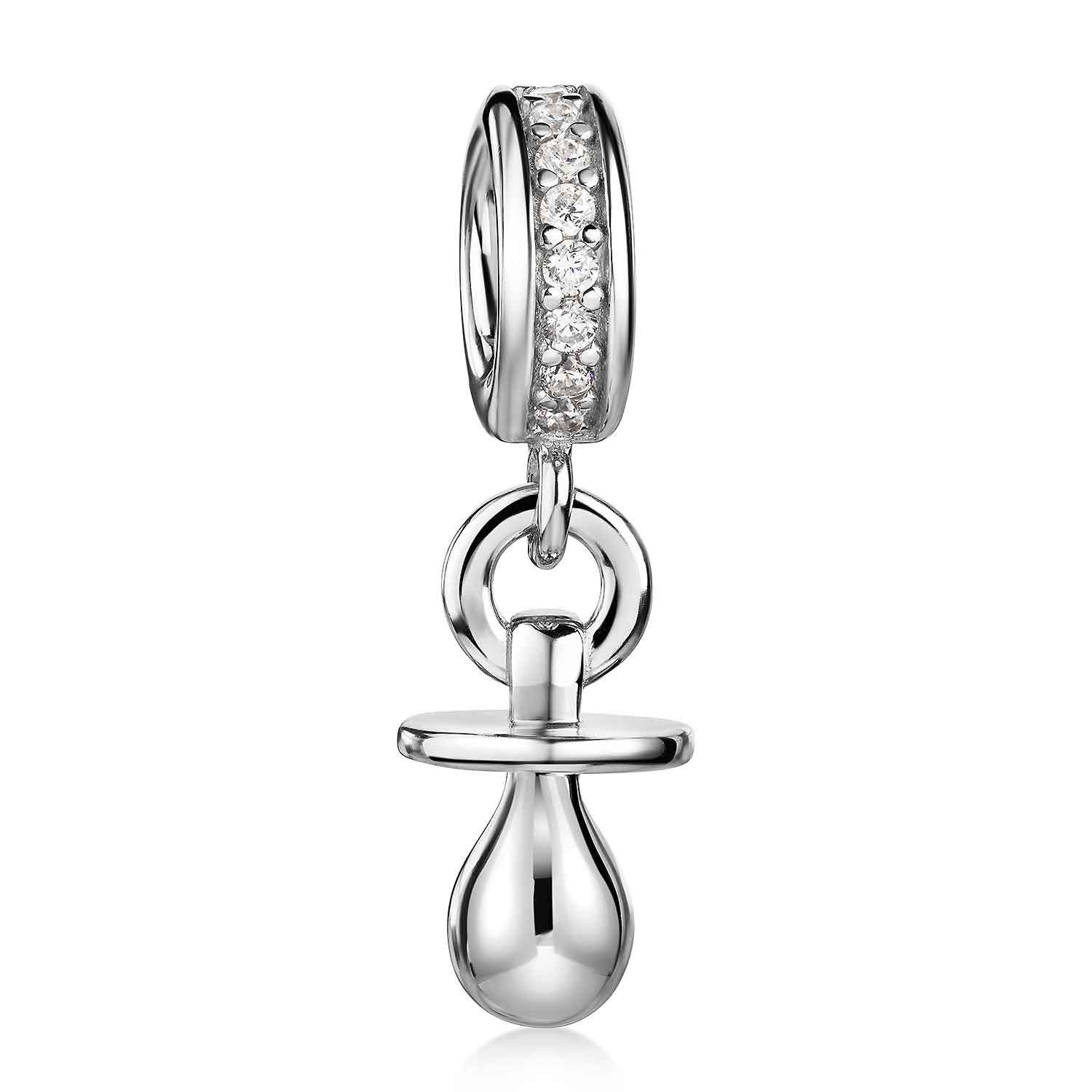 Materia Bead Schnuller Bead mit Zirkonia Steinen 1697, 925 Silber, Zirkonia