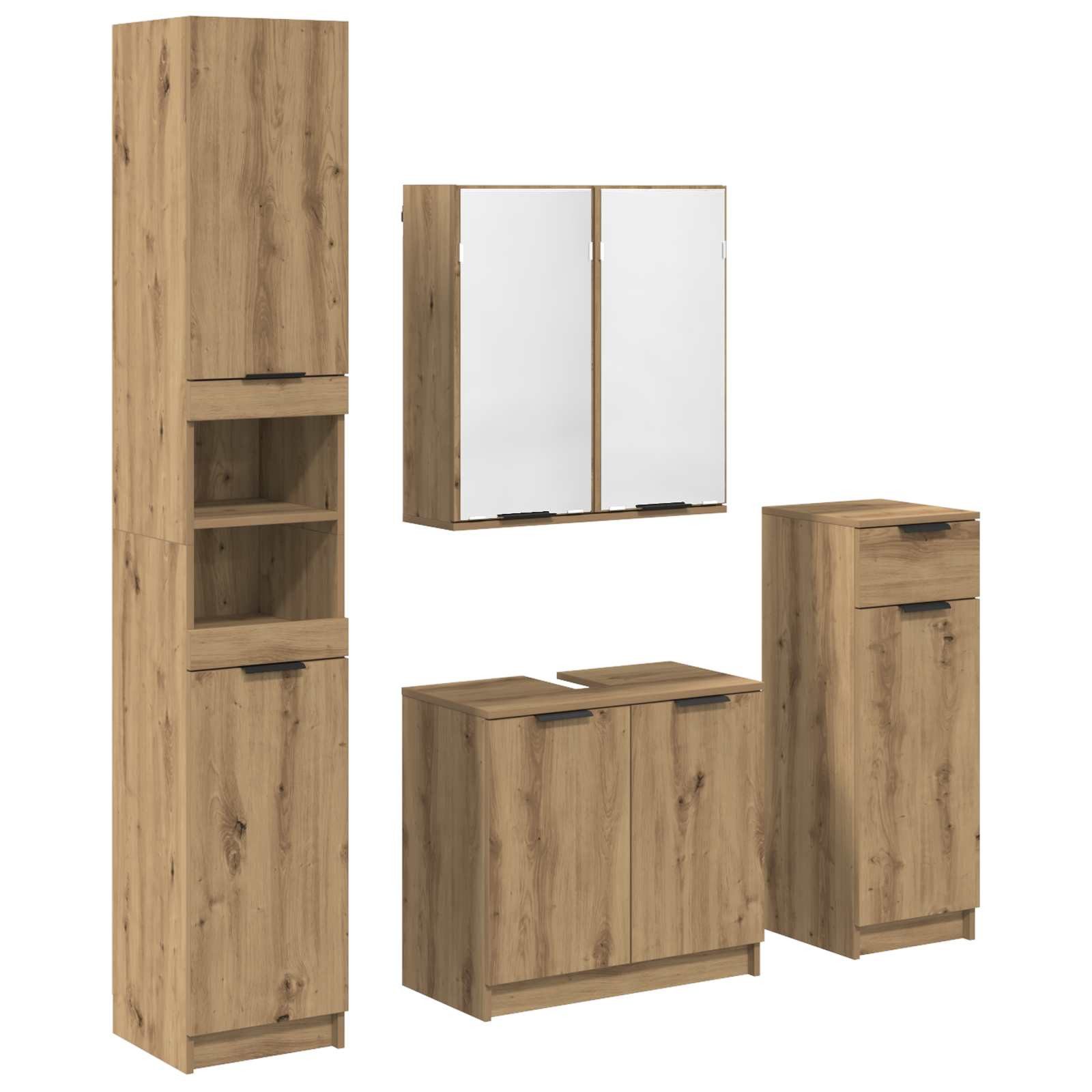 vidaXL Badezimmer-Set Badezimmermöbel-Set 4 stk. Artisan-Eiche 64,5 x 33,5 x 59 cm, (4-St)