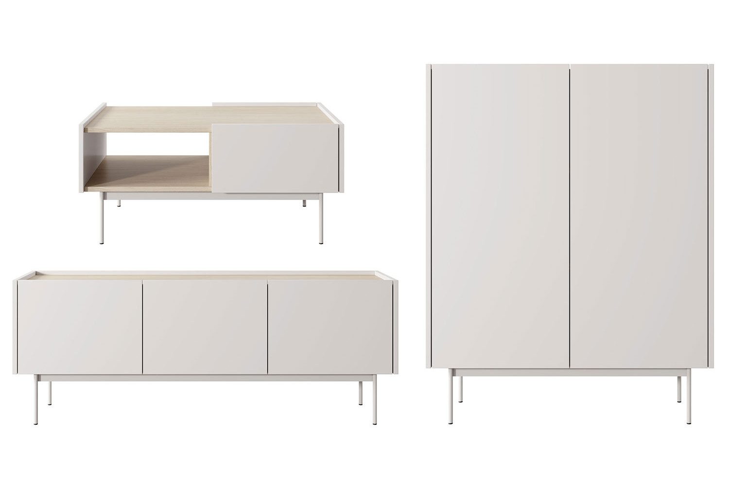 Feldmann-Wohnen Wohnwand Color, (Color, 3-St., Wohnzimmer-Set), 3-teilig, Kaschmir, Eiche Linea, grifflos