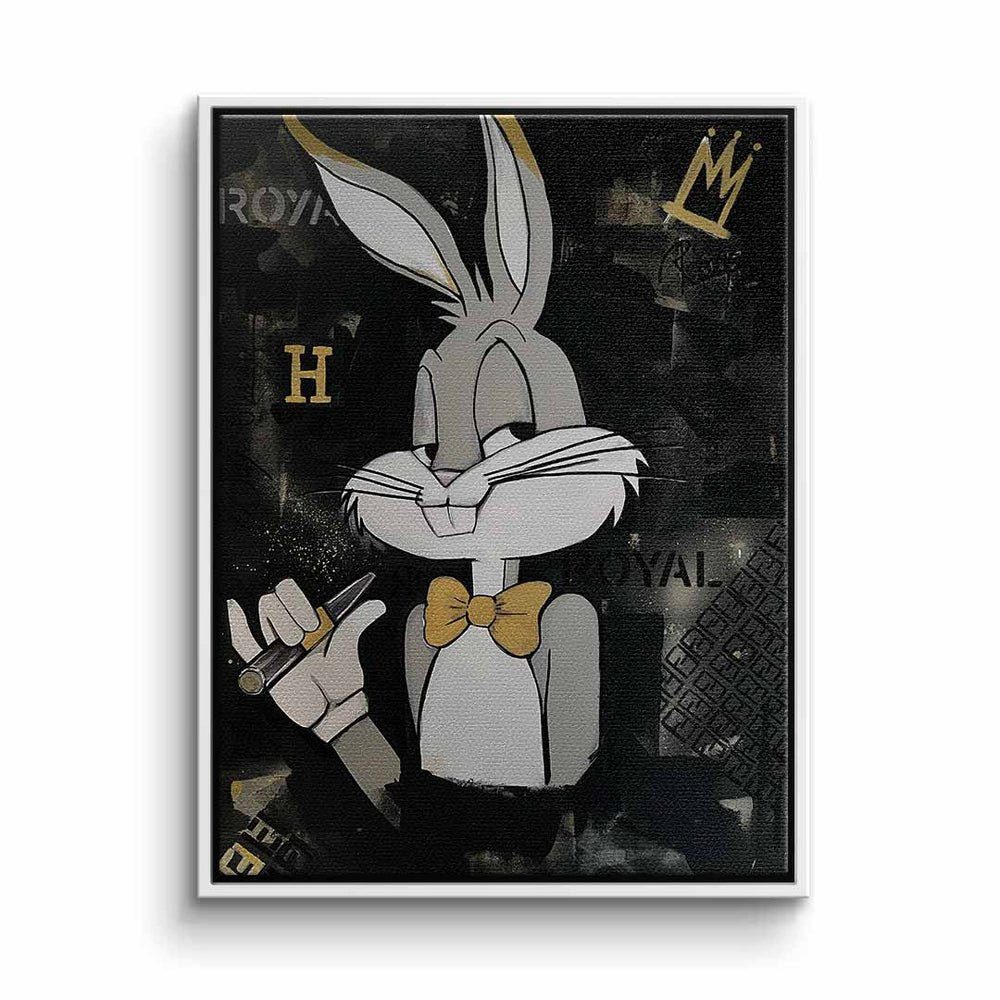 DOTCOMCANVAS® Leinwandbild, Premium Motivationsbild - Wandbild silberner Elegant - PopArt Bunny Rahmen