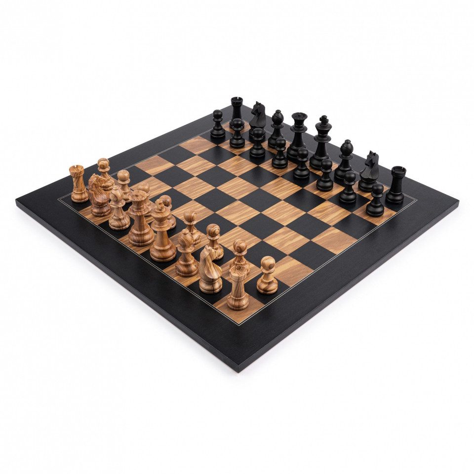 Philos Spiel, Schachset Schwarz Olive Deluxe - Feld 50 mm