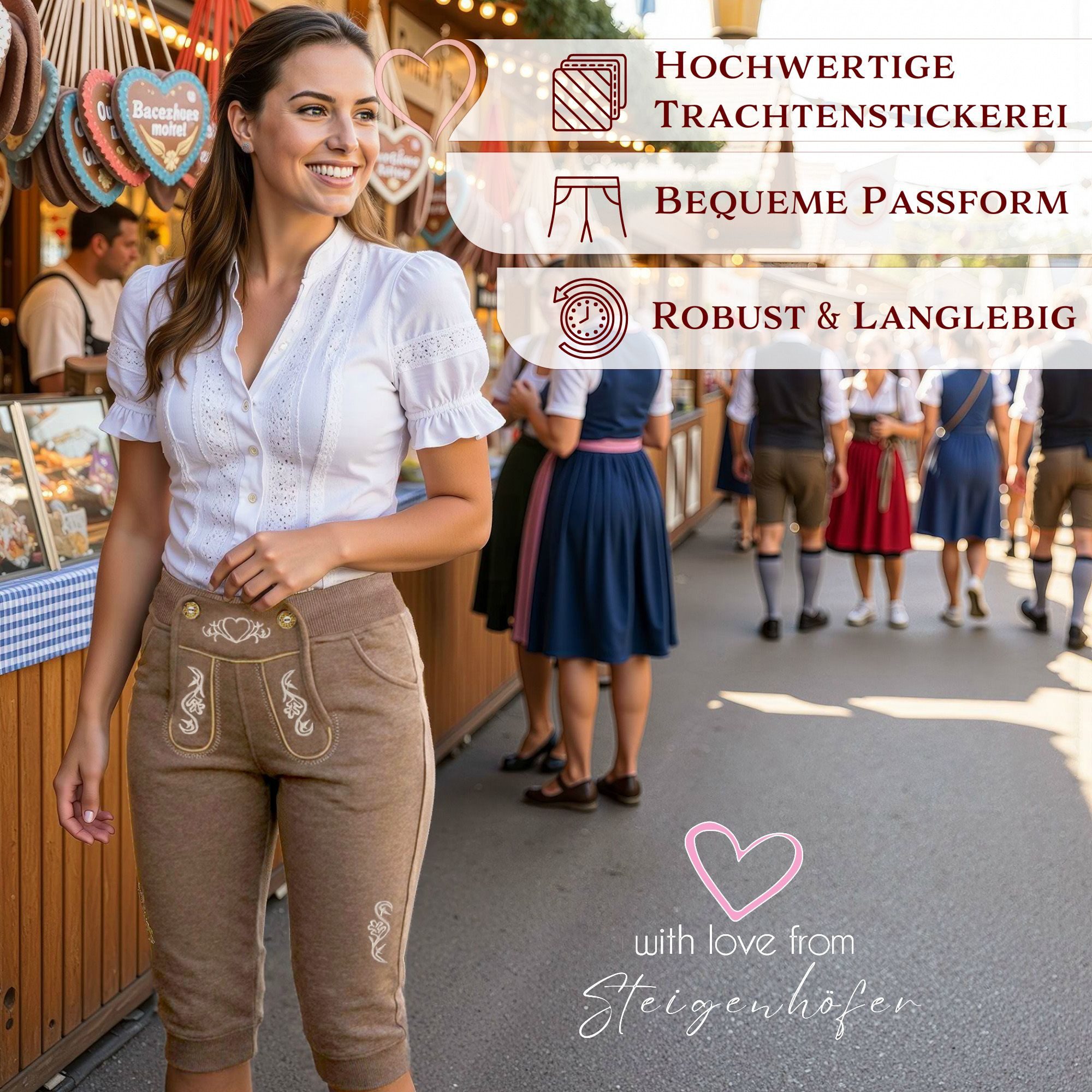 Steigenhöfer Manufaktur Lederhose Damen Lookalike - Kniebund Jogginghose - Kordelzug im Lederhosen Look Kniebund Jogging Damen Shorts Tracht - Oktoberfest Damen – Bild 3 von 5