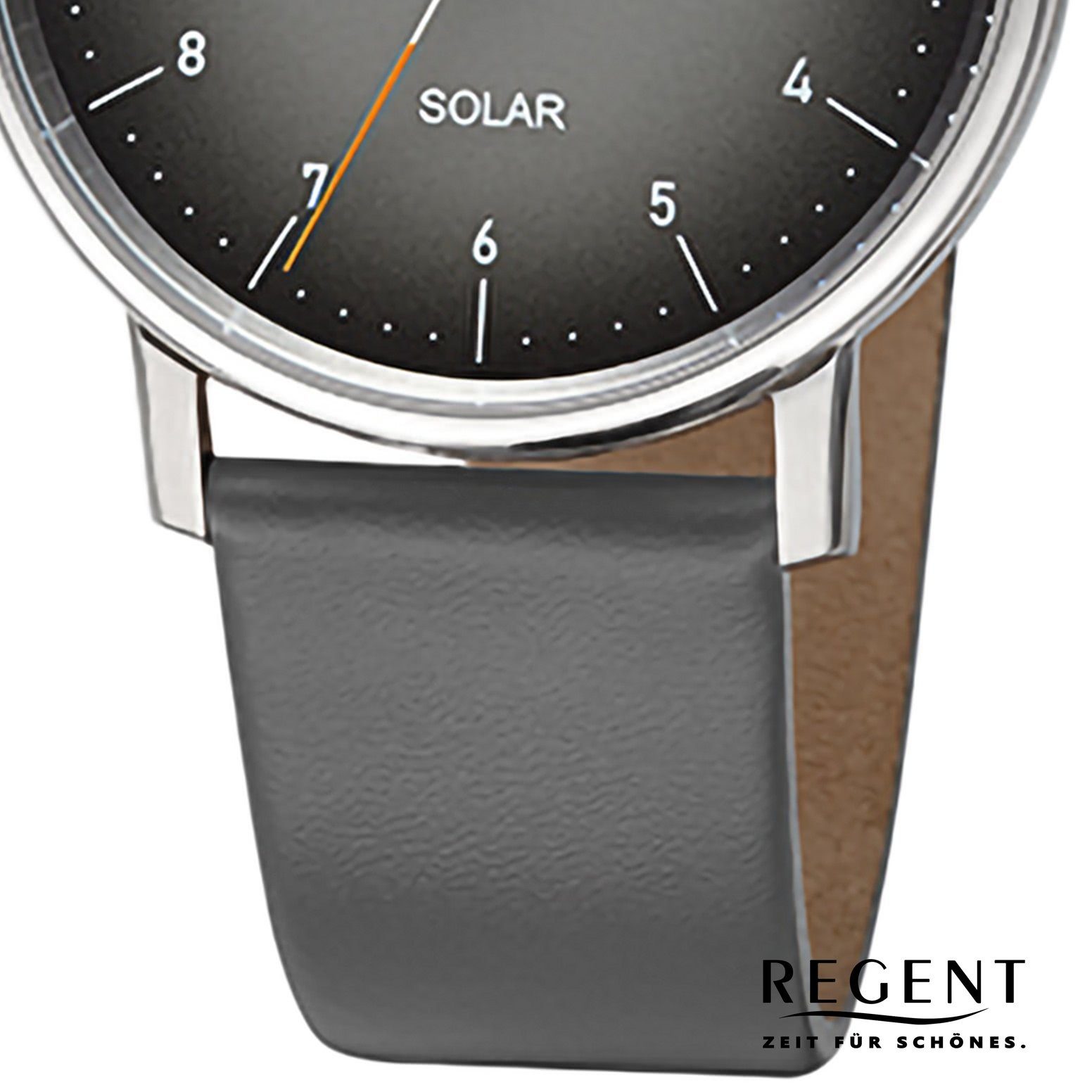 Regent Solaruhr Regent Herren Solaruhr Analog Lederarmband, (Solaruhr), Herren Solaruhr rund, extra groß (ca. 39mm), Lederarmband