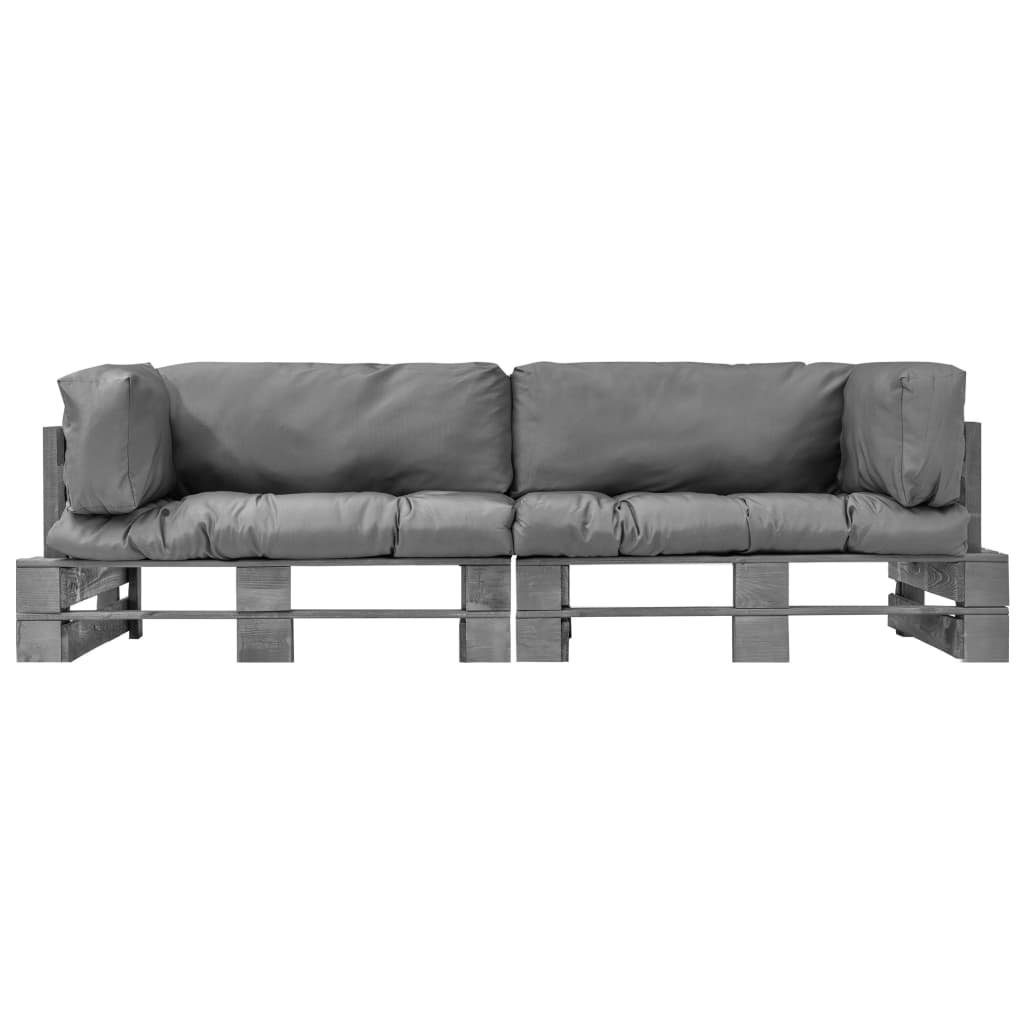 vidaXL Loungesofa 2-tlg. Paletten Outdoor-Sofa-Set Grau Teile 2 Kiefernholz, mit in Kissen