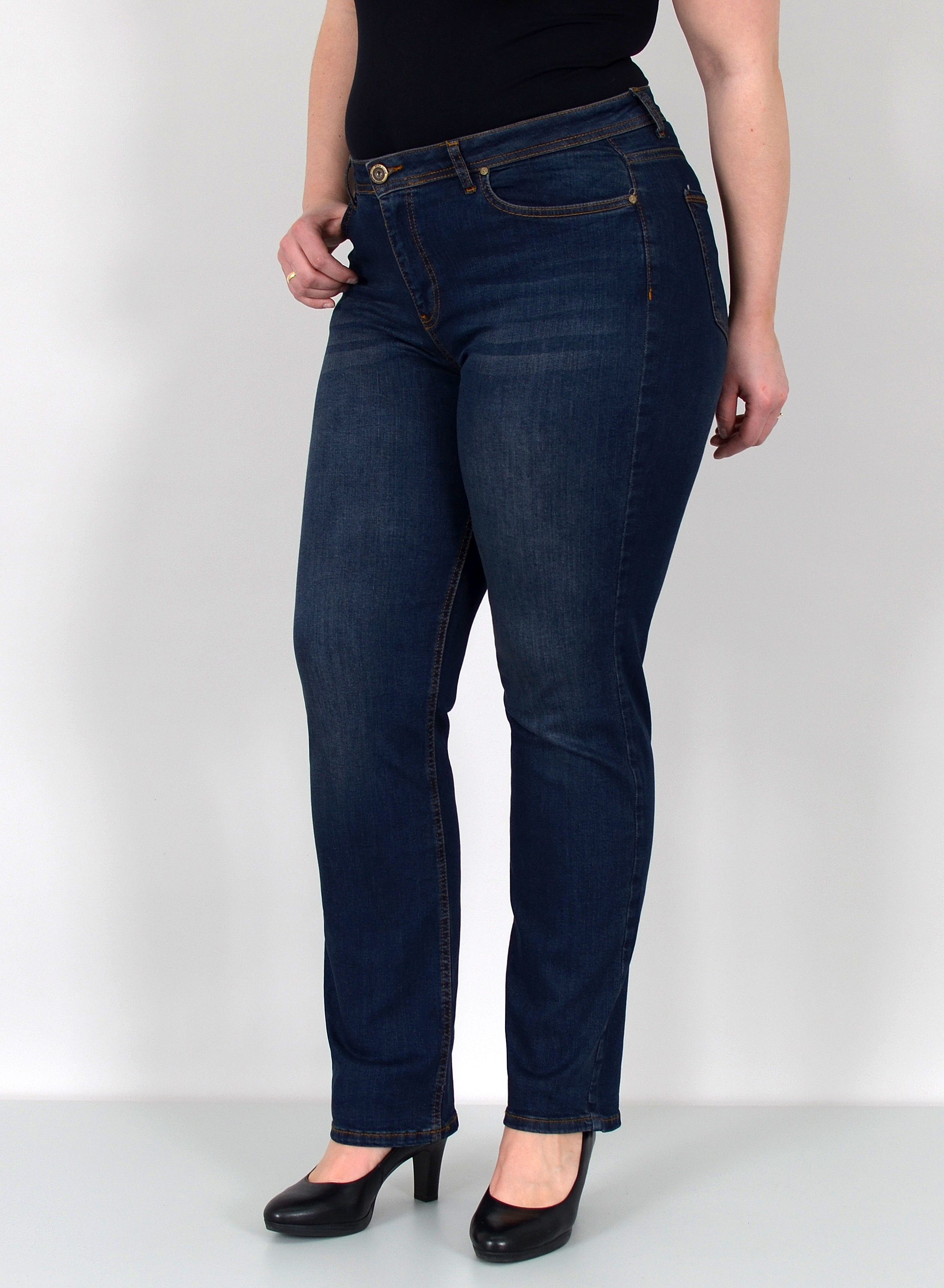 ESRA Straight-Jeans Gerade Schnitt Jeans hoher Bund mit Stretch bis Plus Size Übergröße Straight Jeans Damen High Waist Stretch Jeans Hose mit geradem Bein – Bild 3 von 5