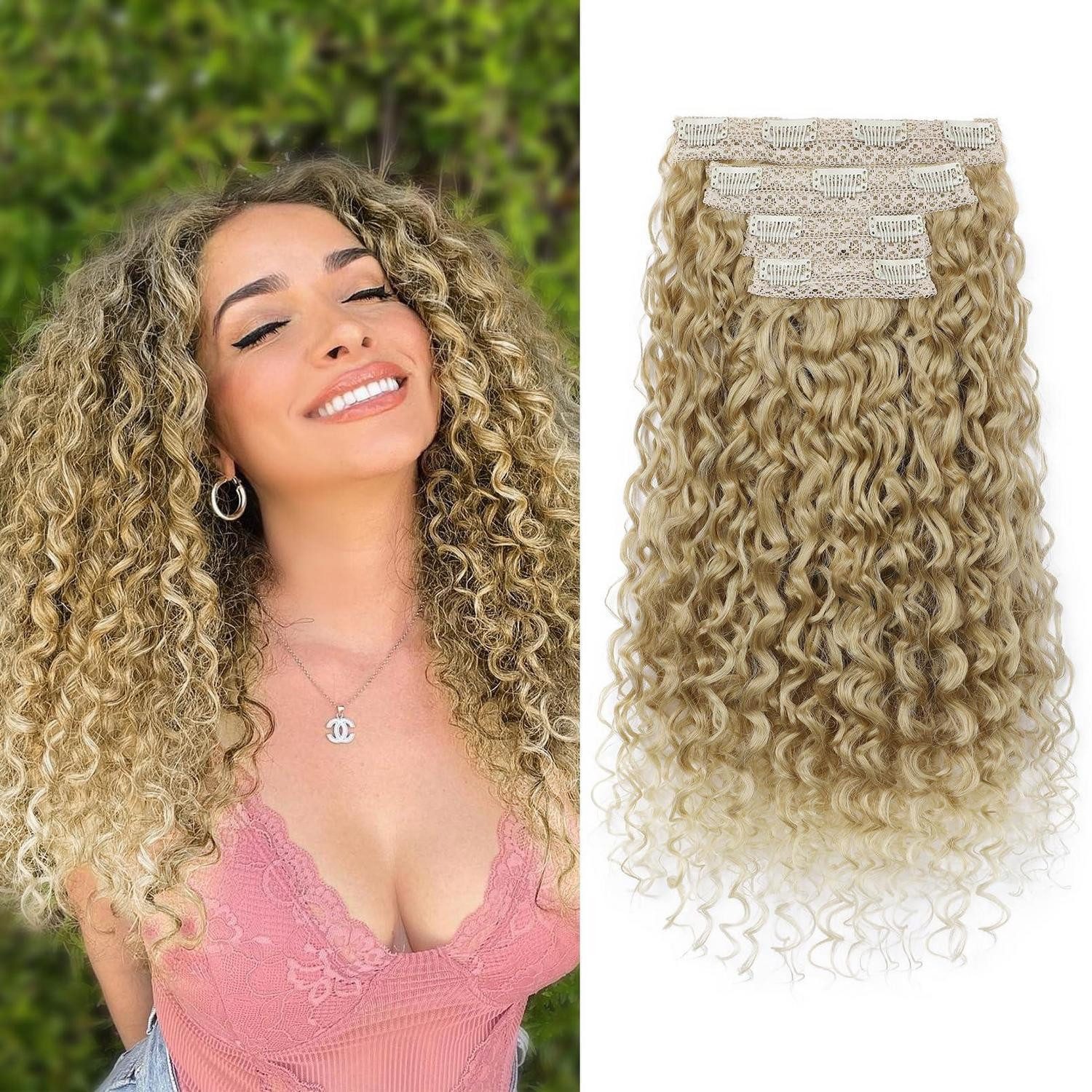 LuxusKollektion Echthaar-Extension Haarverlängerungen Clipin 4tlg 50 CM Mittelblond bis Hellblond