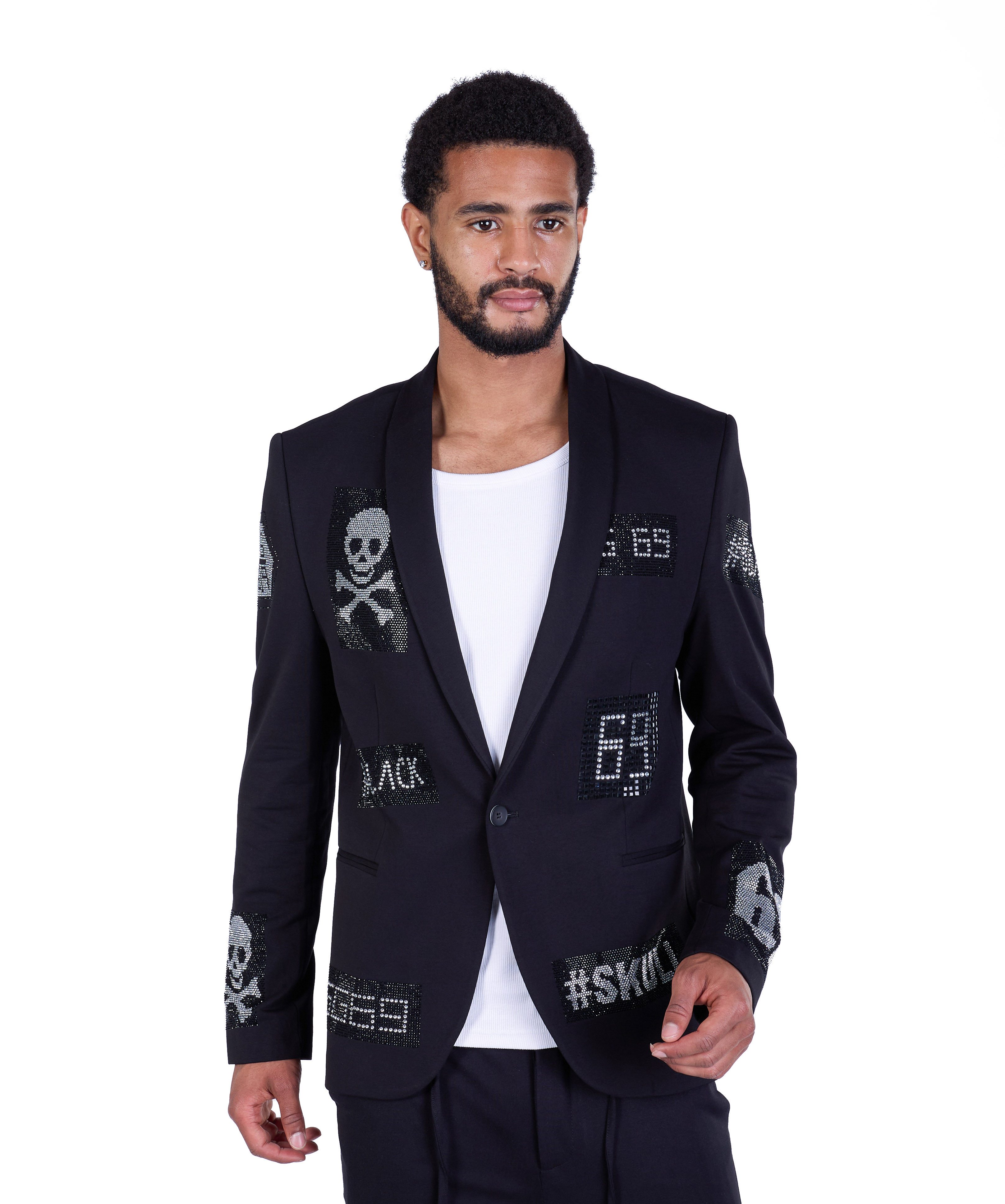 Denim Distriqt Jerseysakko Herren Sakko mit Strass veredelt Totenkopf Sakko günstig online kaufen