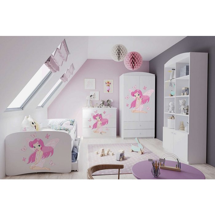 Stylefy Jugendzimmer-Set Dreams (Komplettset Set (4-St) bestehend aus 1xKleiderschrank 1xKommode 1xEinzelbett und 1xBücherregal aus Holzwerkstoff variabel stellbar für Kinder