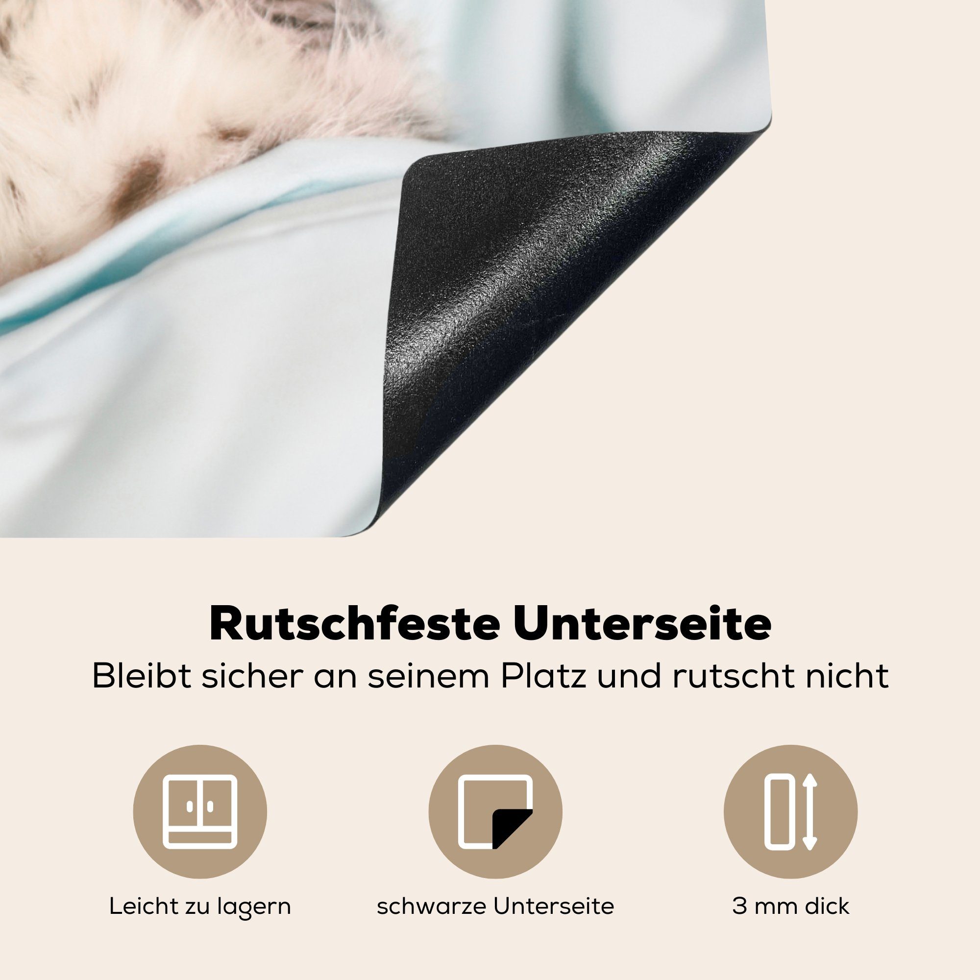 küche, Vinyl, die MuchoWow Induktionskochfeld Herdblende-/Abdeckplatte für Ceranfeldabdeckung 81x52 Schutz (1 Bett, Schlafen - Kätzchen - tlg), cm,