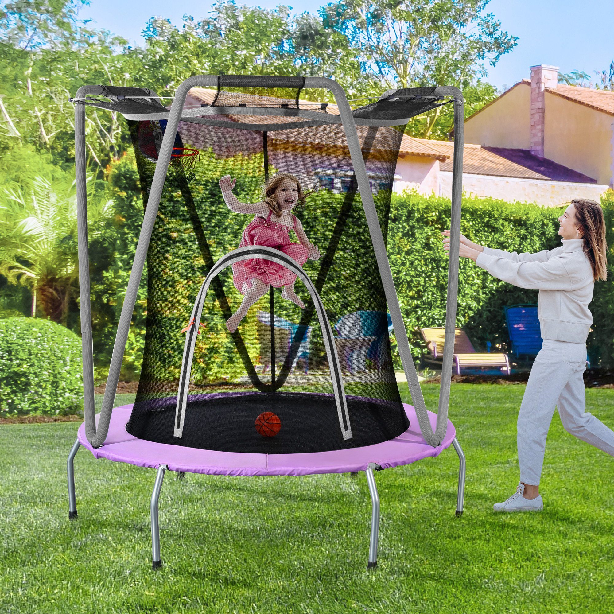 Merax Kindertrampolin, Ø 147,00 cm, Gartentrampolin mit Sicherheitsnetz und günstig online kaufen