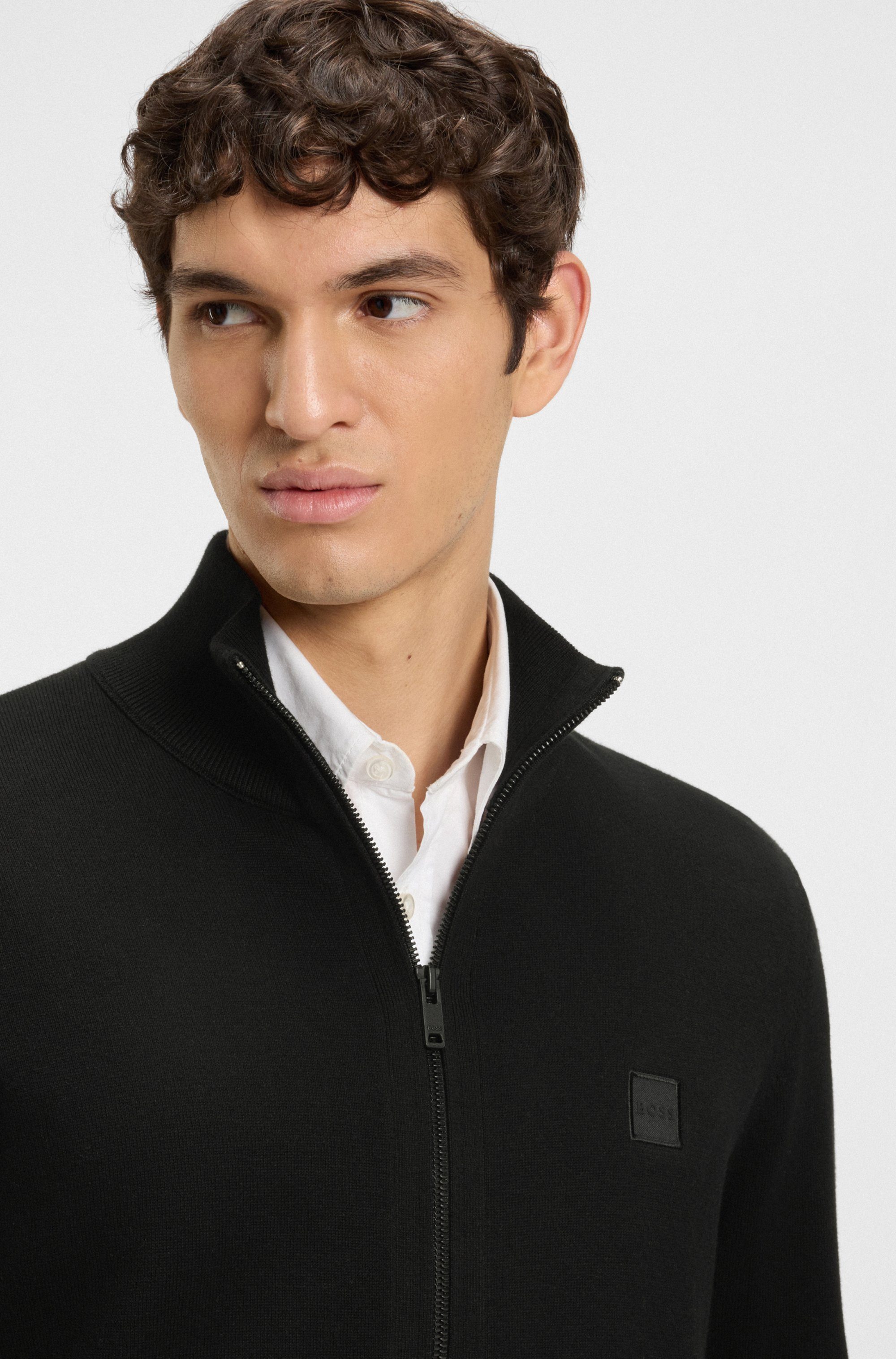 BOSS ORANGE Strickjacke Kanozip mit Reißverschluss