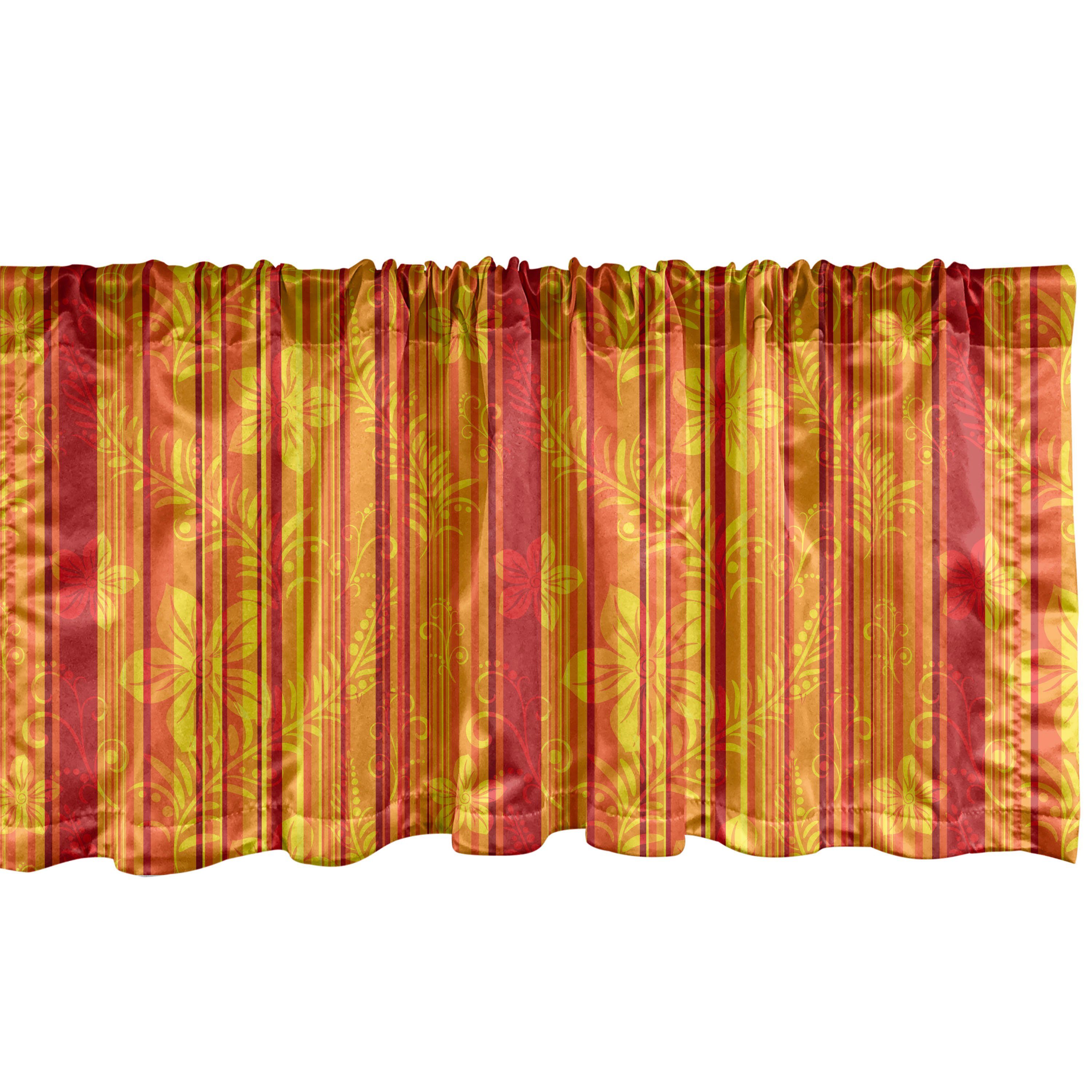 Küche Vertikale Floral Dekor Streifen Stangentasche, Vorhang Scheibengardine Abakuhaus, mit für Volant Orange Schlafzimmer Microfaser,
