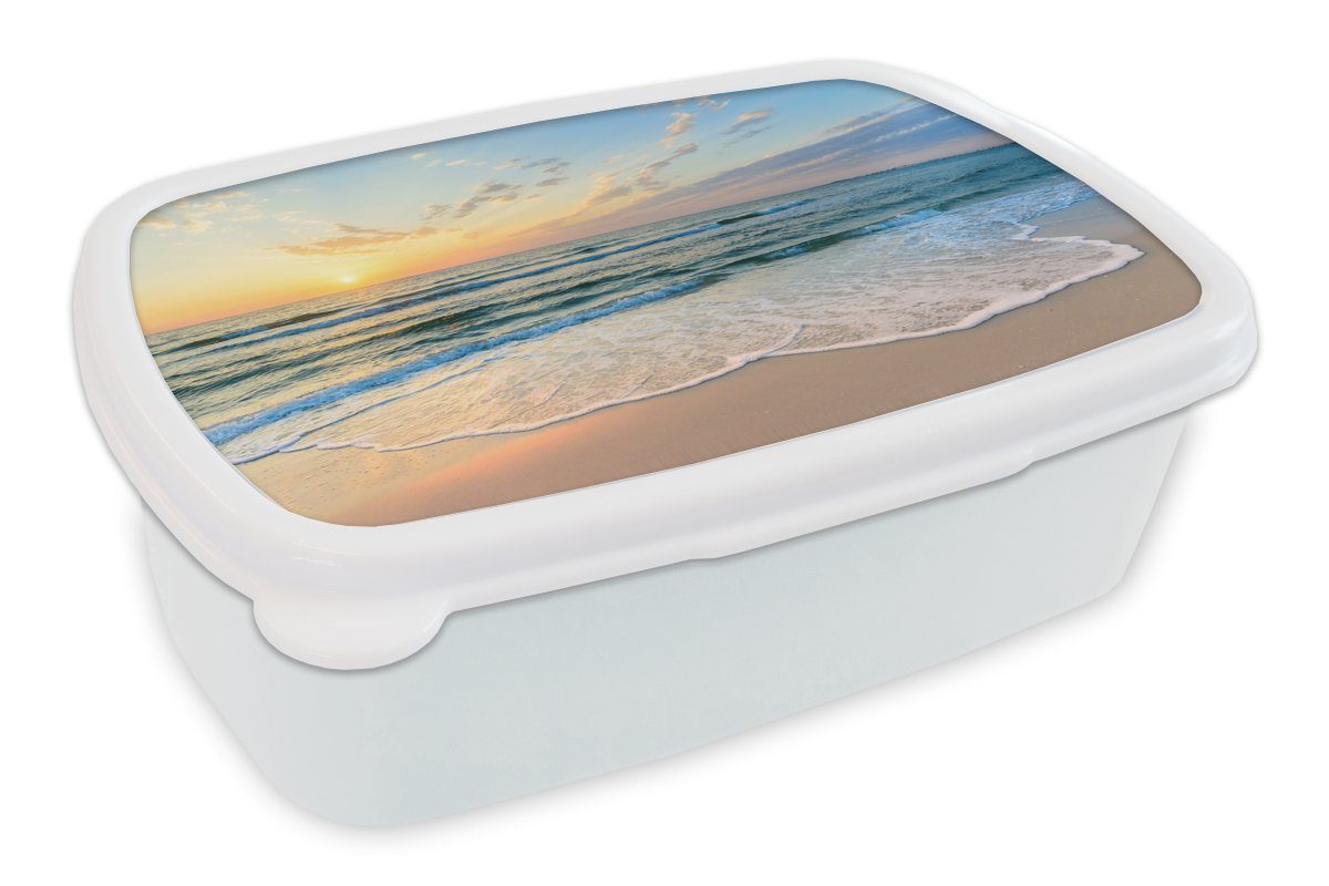 MuchoWow Lunchbox Strand - Meer - Sonnenuntergang - Golf, Kunststoff, (2-tlg), Brotbox für Kinder und Erwachsene, Brotdose, für Jungs und Mädchen weiß