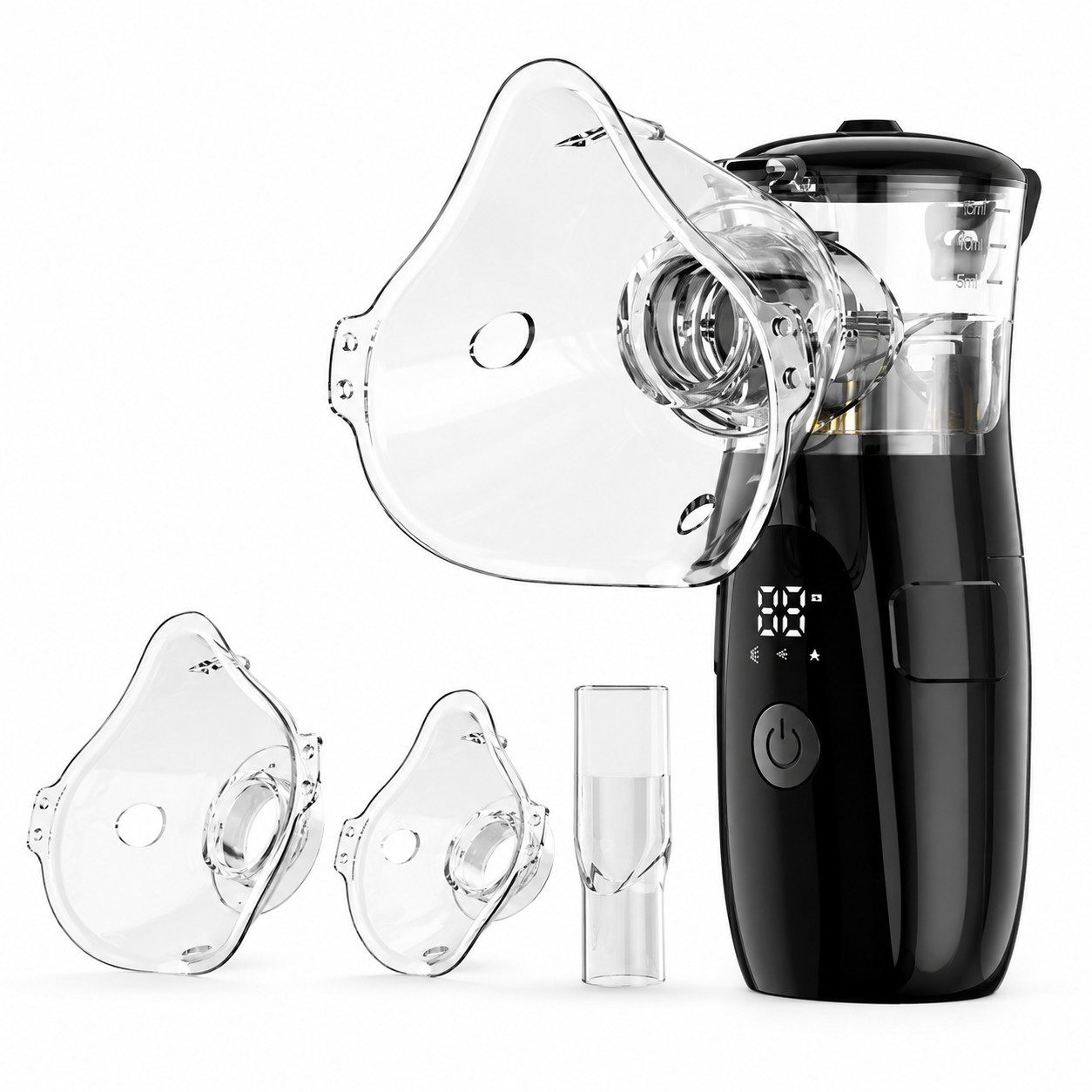 Tekoo Inhalator Tragbares Inhalationsgerät mit 3 Modi und Digitaldisplay, Inhalationsgerät-Set, Mesh-Inhalationsgerät mit Erwachsenenmaske, Kindermaske und Mundstück, Mesh-Verneblung, 3 Modi, Display, USB-C, 2000-mAh-Akku