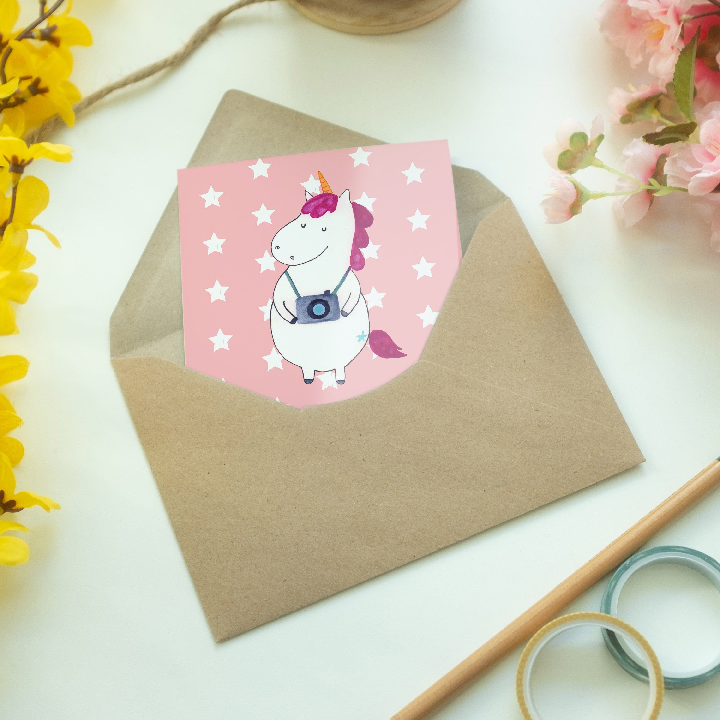 Einhorn - Pegasus, Pastell Geschenk, Mr. Hochzeitskarte, - K Grußkarte Rot & Mrs. Fotograf Panda
