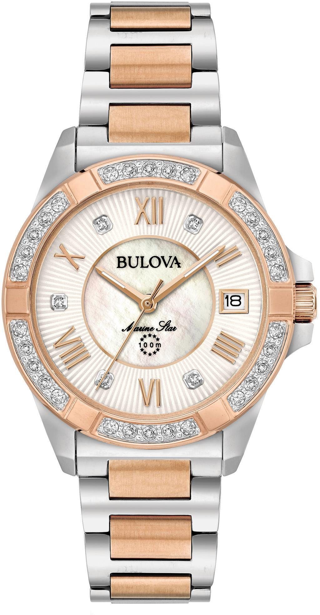 Bulova Quarzuhr Marine Star 98R234, Armbanduhr, Damenuhr, Datum, Diamanten, Saphirglas, Edelstahlarmband