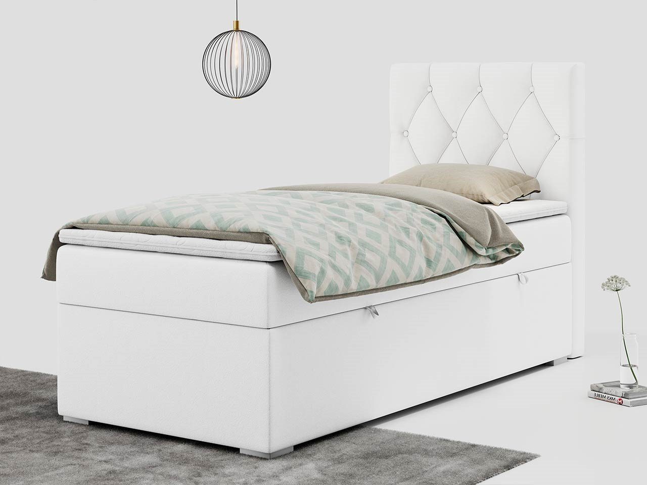 MKS MÖBEL Boxspringbett ALDA, mit Bettkasten, gestepptem einem Einzelbett 90x200 Kopfteil und