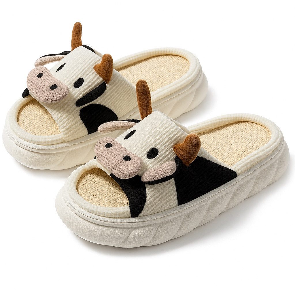 Corimori Flauschige Kuh Pantoffeln im MuhKuh-Design Plüsch Hausschuhe (Packung, Geschenk) lustige Plüsch Slipper für Kinder und Erwachsene, EU Größe 42-43