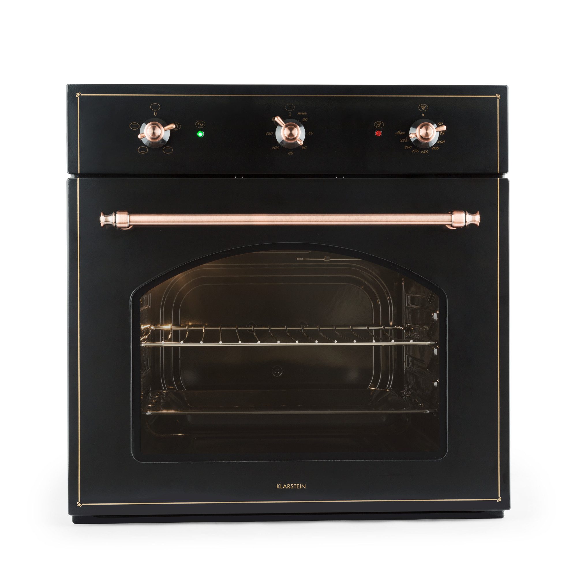 Klarstein Backofen Vilhelmine, mit 2-fach-Teleskopauszug, aushängbare Backofentür für einfache Reinigung, Einbau-Backofen Garzeittimer Grill Vintage Küche