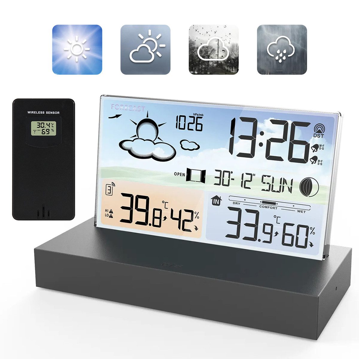 Wetterstation Wetterstation mit kabellosem Außensensor Wettervorhersage für Zuhause