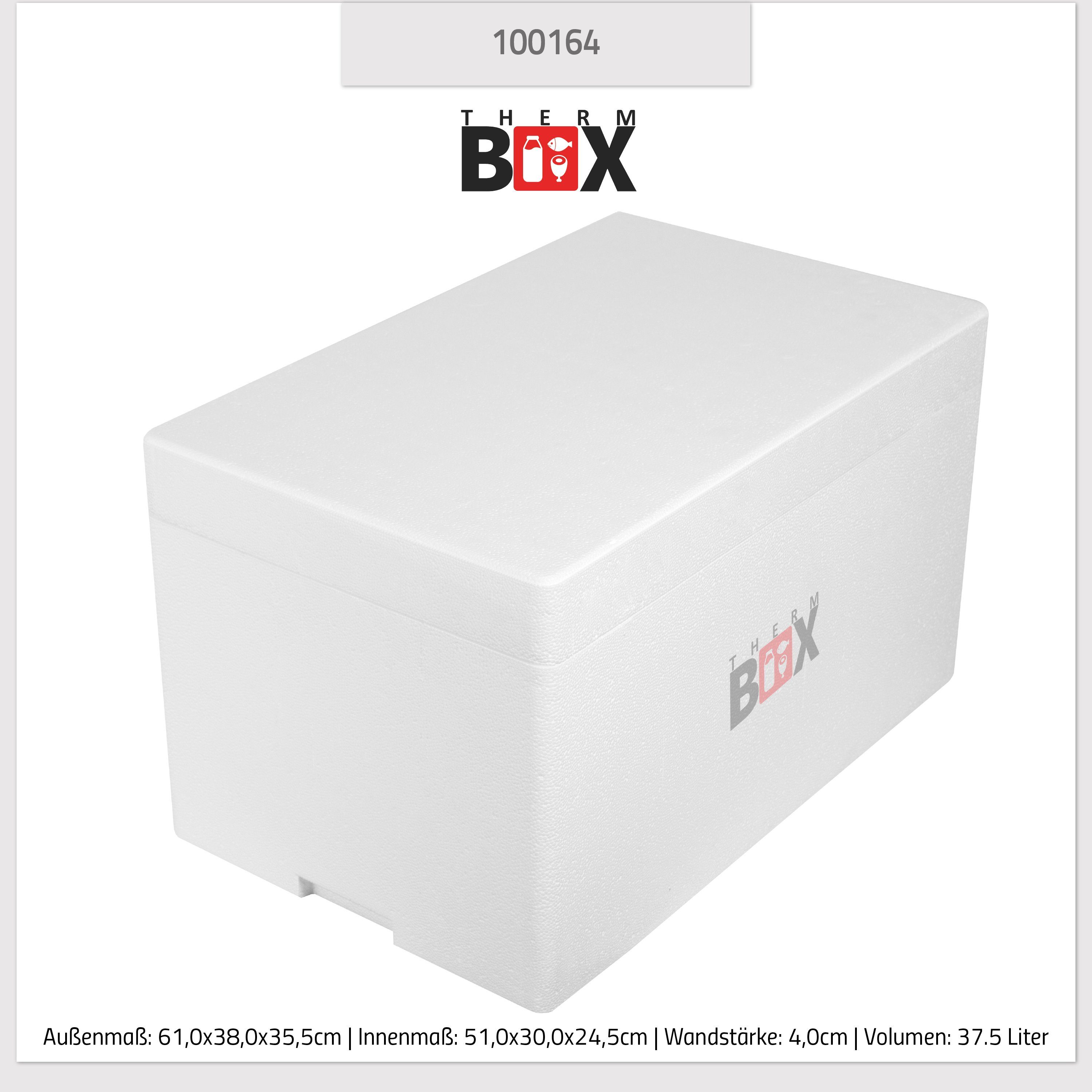 Warmhaltebox 51x30x24cm Isolierbox Thermobehälter Karton), (1, Box 4cm 37W Innen: THERM-BOX Kühlbox Wiederverwendbar Wand: Styropor-Verdichtet, 0-tlg., Styroporbox Deckel Thermobox im 37,5L, mit