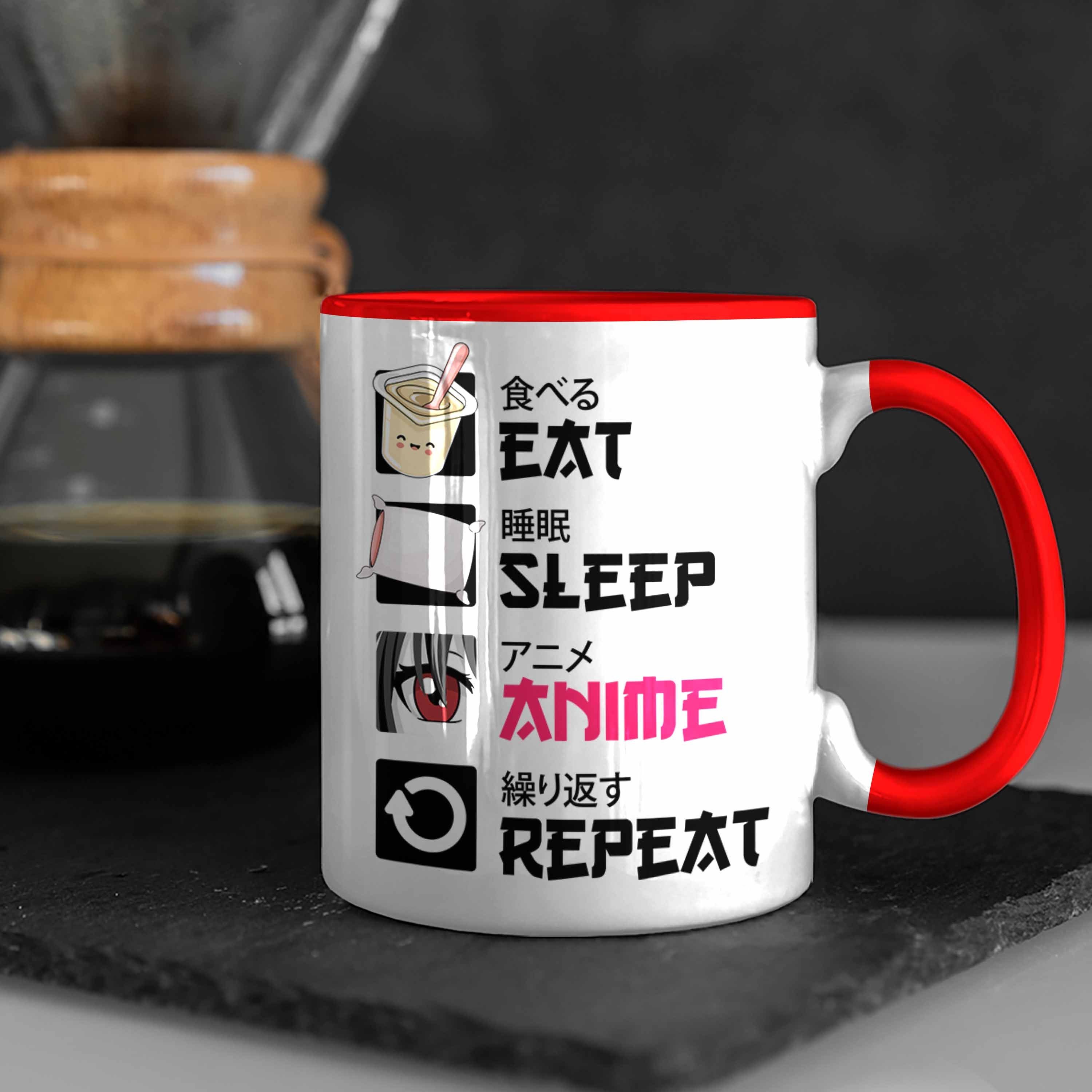 Geschenke Geschenk - Deko Kaffeetasse Spruch Rot Trendation Tasse Eat Sleep Anime Trendation Tasse